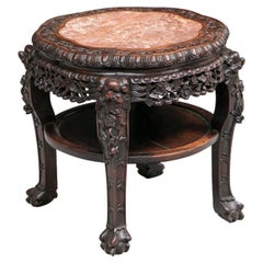 Chinese Heavily Carved Marble Top Tiered Stand