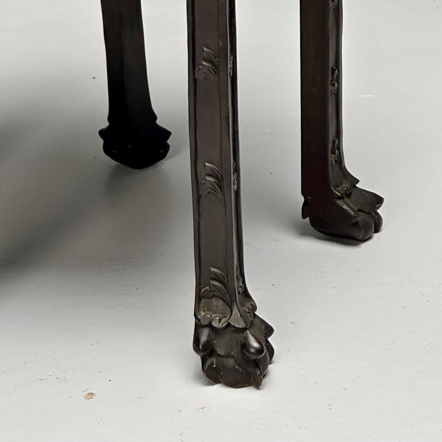 Chinese Heavily Carved, Occasional Tables or Pedestals, Teak, Marble, 1920s For Sale 7