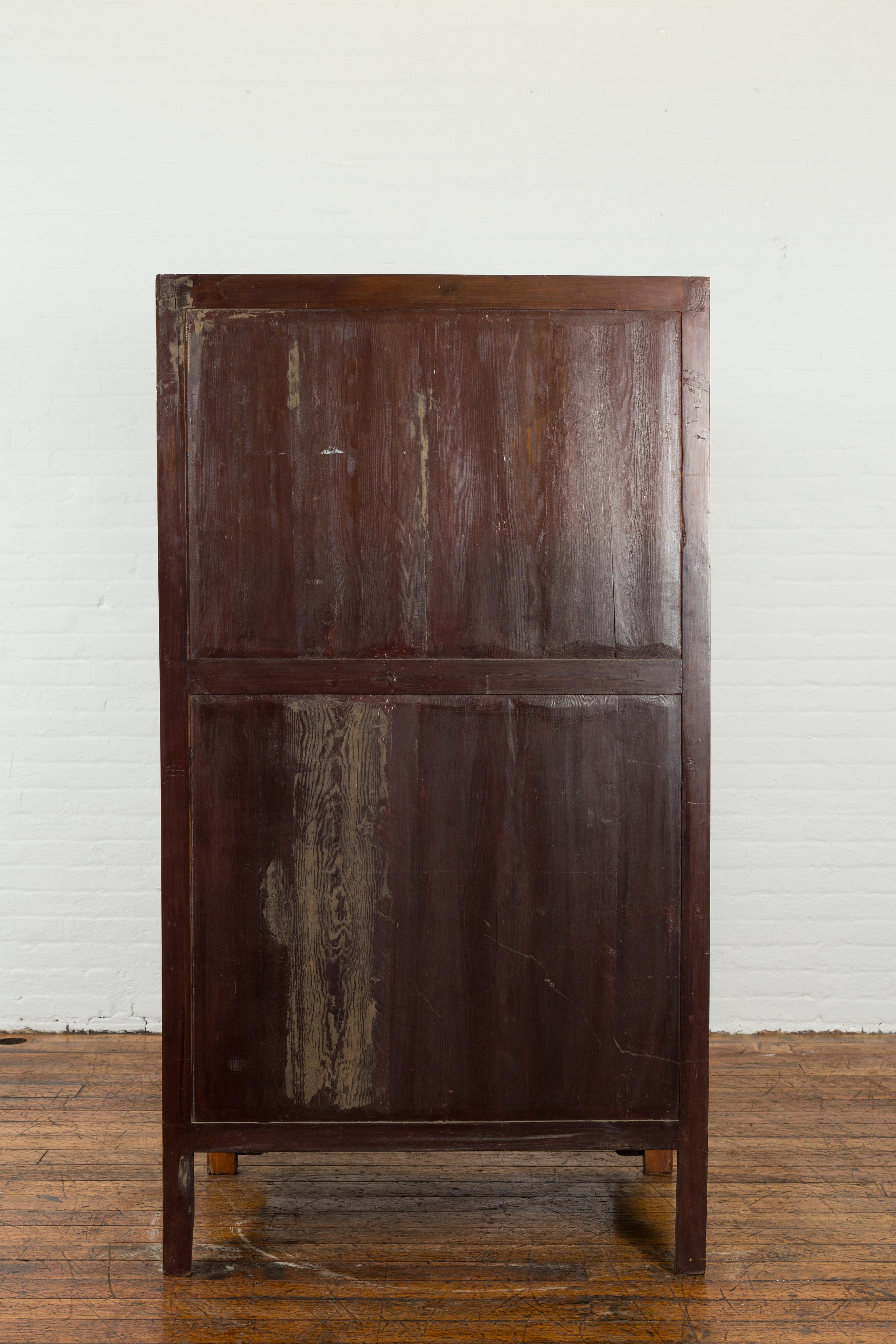 Chinese Hebei Province Early 20th Century Burl Wood Cabinet with Brass Medallion For Sale 7