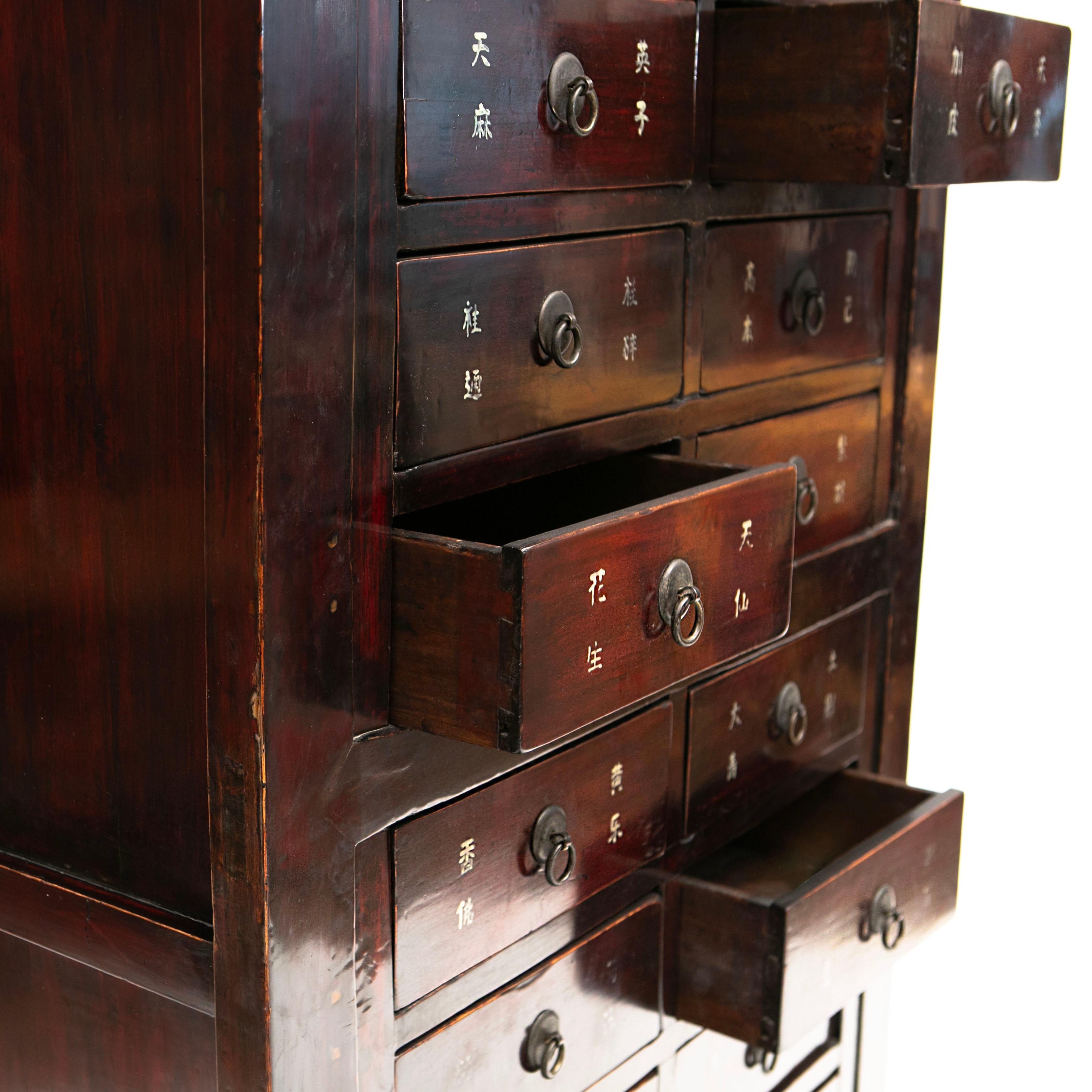 Chinese Burgundy Brown Herbal Apothecary Chest, Late 19th Century For Sale 2