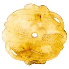 Chinese Hetian Jade Carved Serpents Disc 