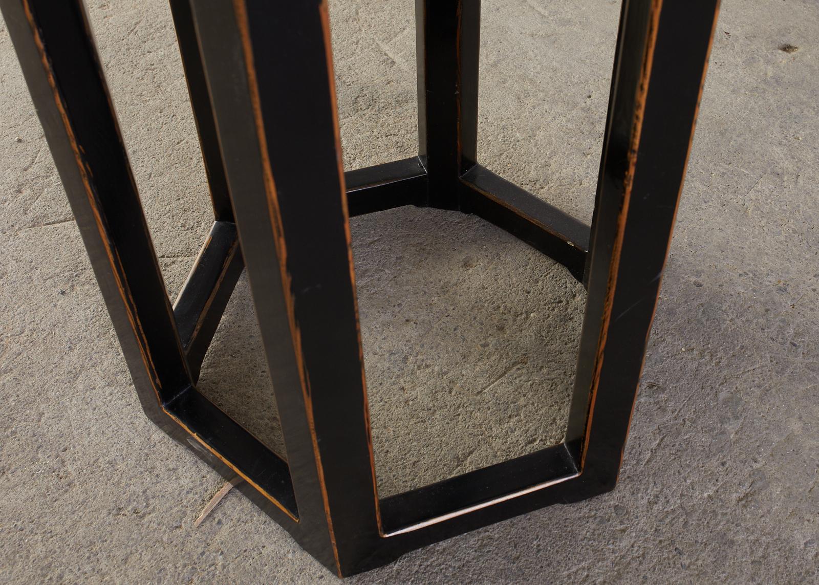 Chinese Hexagonal Lacquered Hardwood Pedestal Table 5