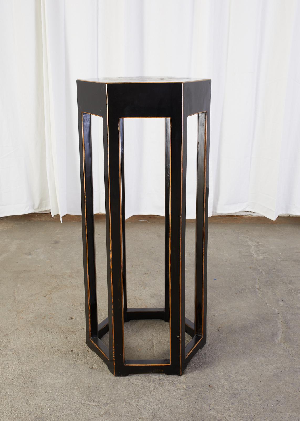 Chinese Hexagonal Lacquered Hardwood Pedestal Table 6