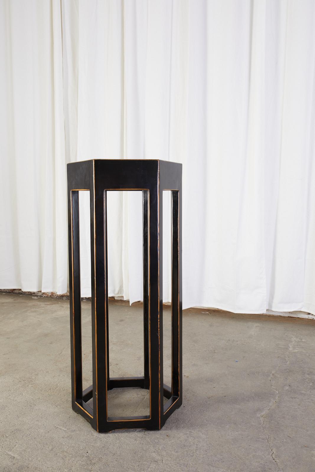 Chinese Export Chinese Hexagonal Lacquered Hardwood Pedestal Table