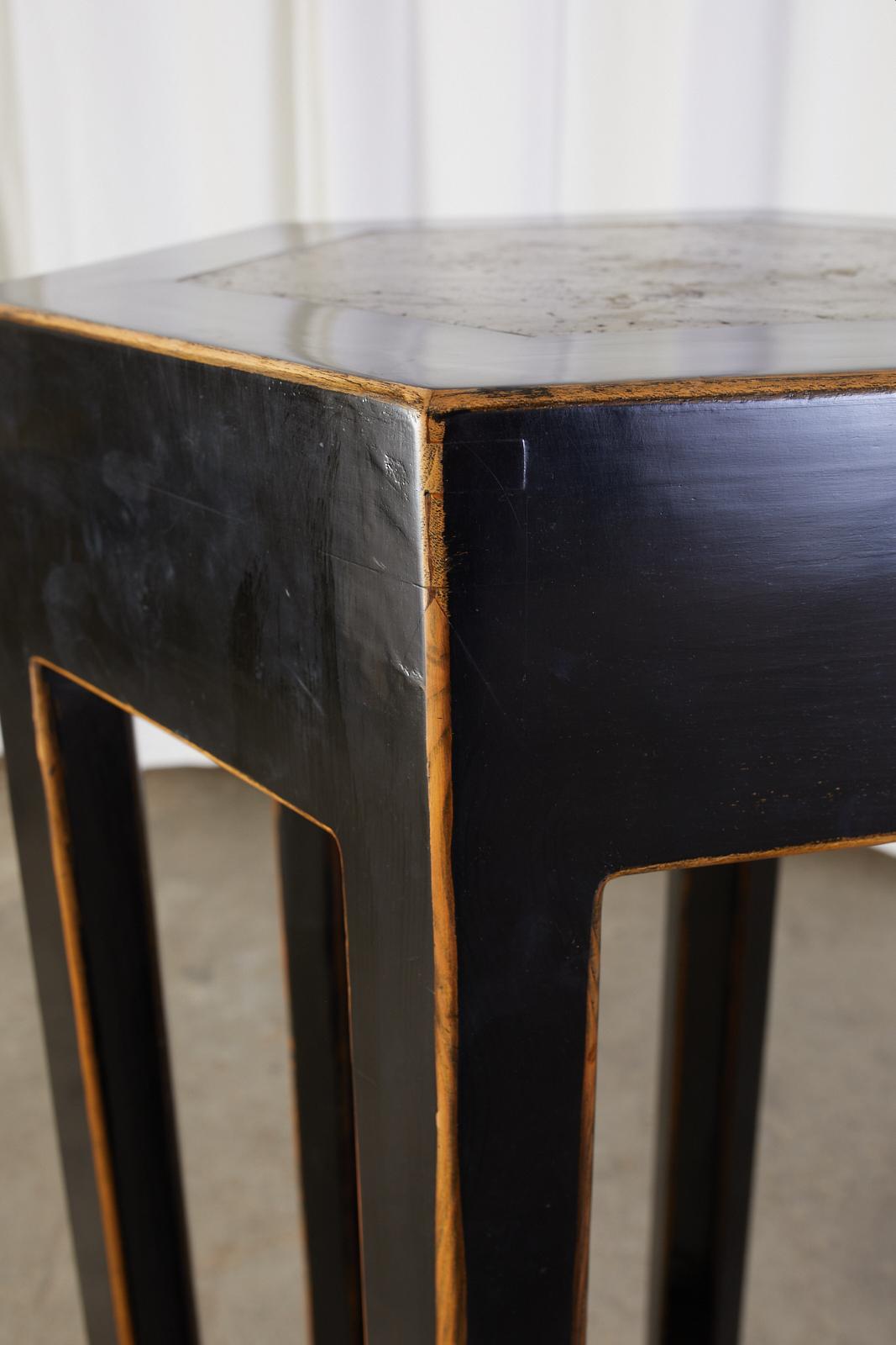 20th Century Chinese Hexagonal Lacquered Hardwood Pedestal Table