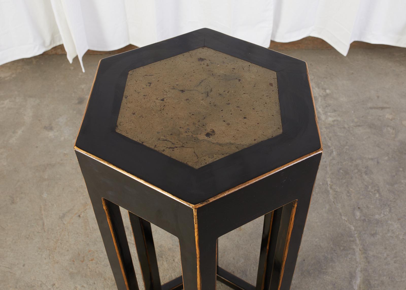 Chinese Hexagonal Lacquered Hardwood Pedestal Table 1