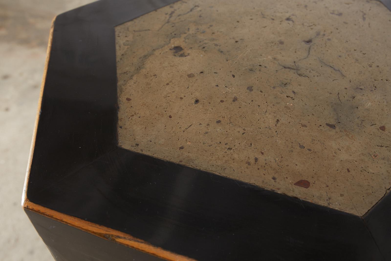 Chinese Hexagonal Lacquered Hardwood Pedestal Table 3