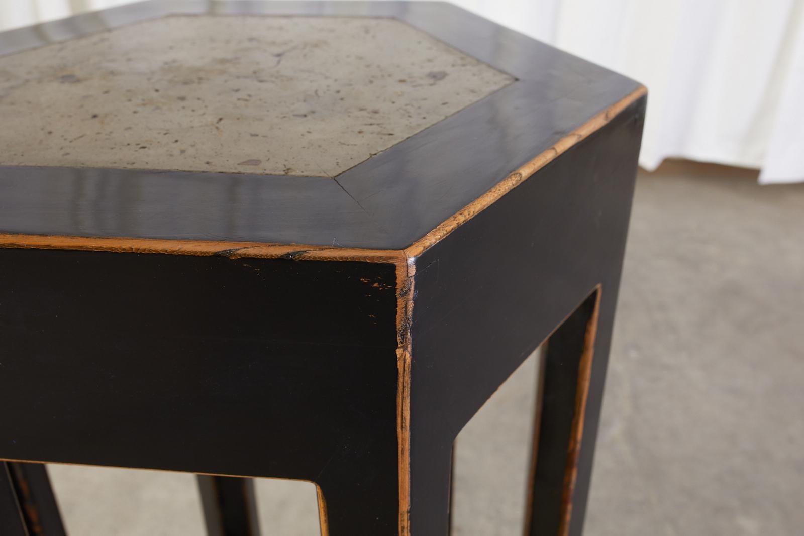 Chinese Hexagonal Lacquered Hardwood Pedestal Table 4