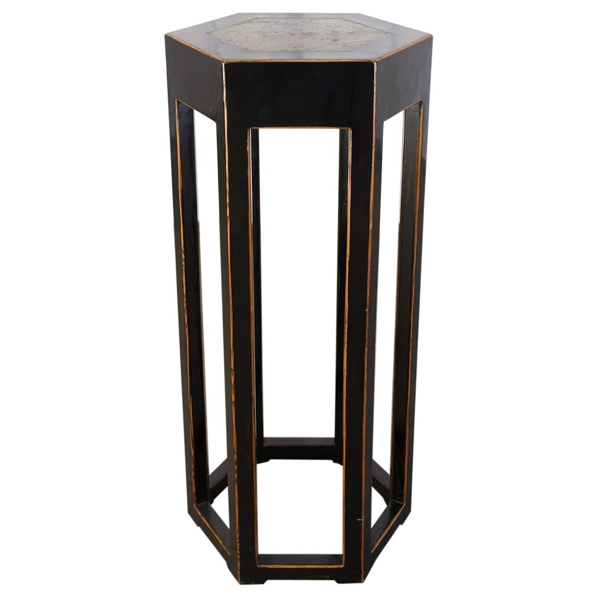 Chinese Hexagonal Lacquered Hardwood Pedestal Table