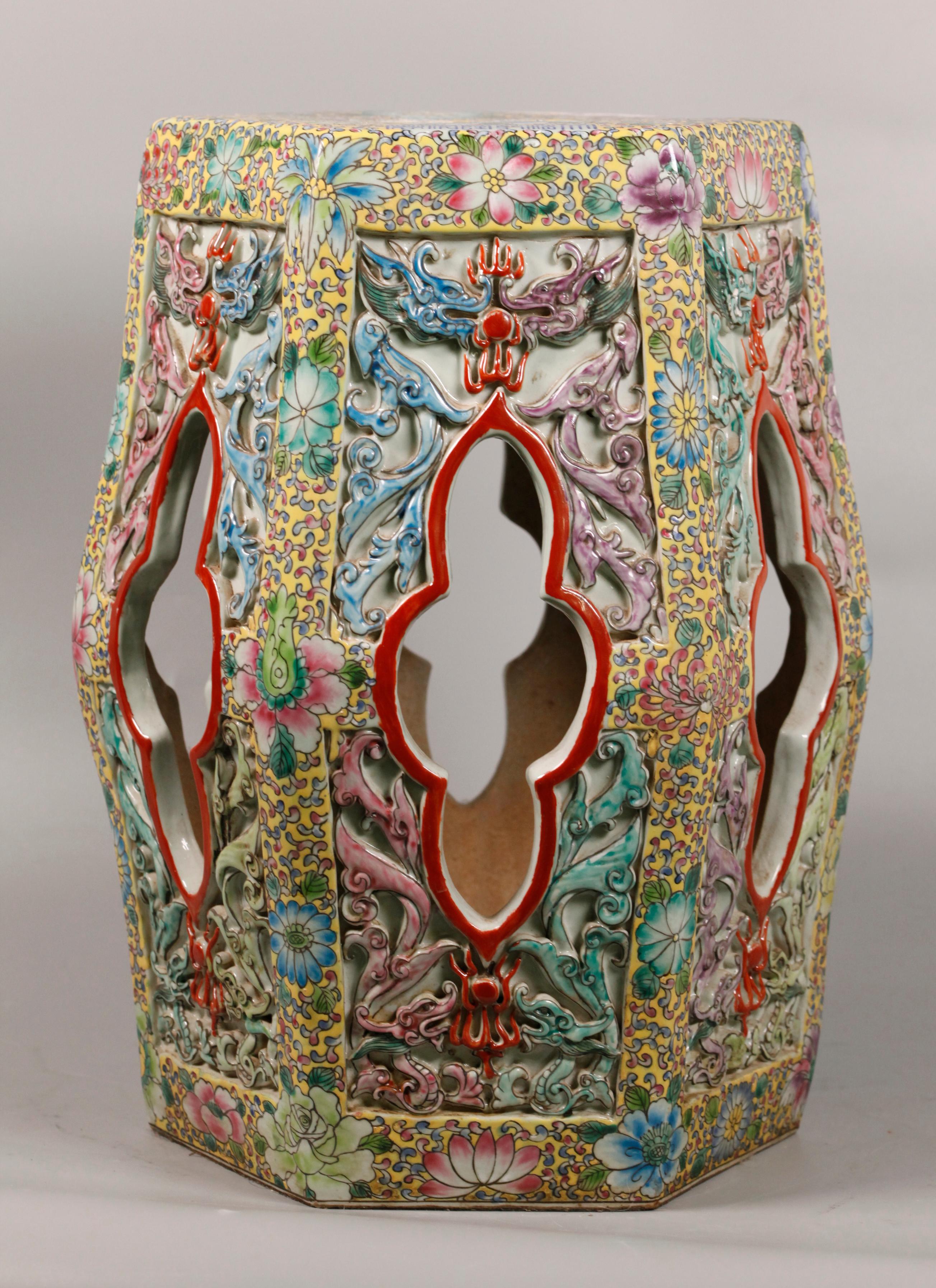 Chinese hexagonal porcelain garden seat For Sale 1