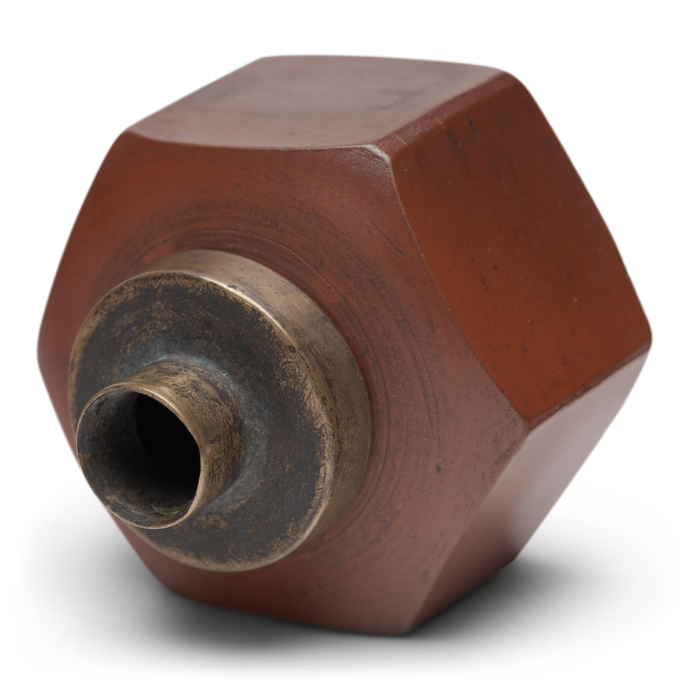 Qing Chinese Hexagonal Red Clay Opium Pipe Bowl, c. 1900