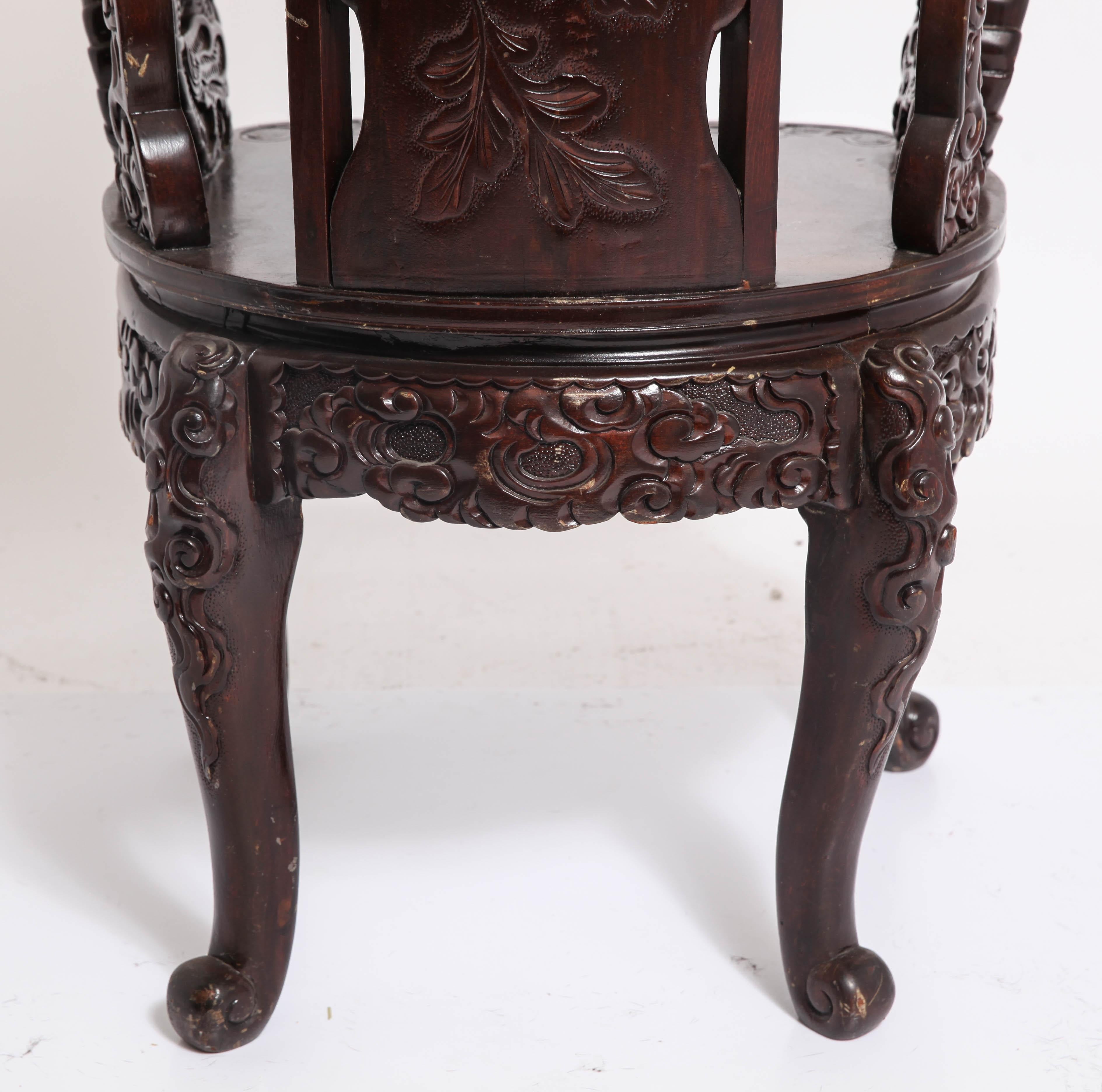 Art Nouveau Style Japanese High-Back Dragon and Phoenix Armchair in Carved Wood 4