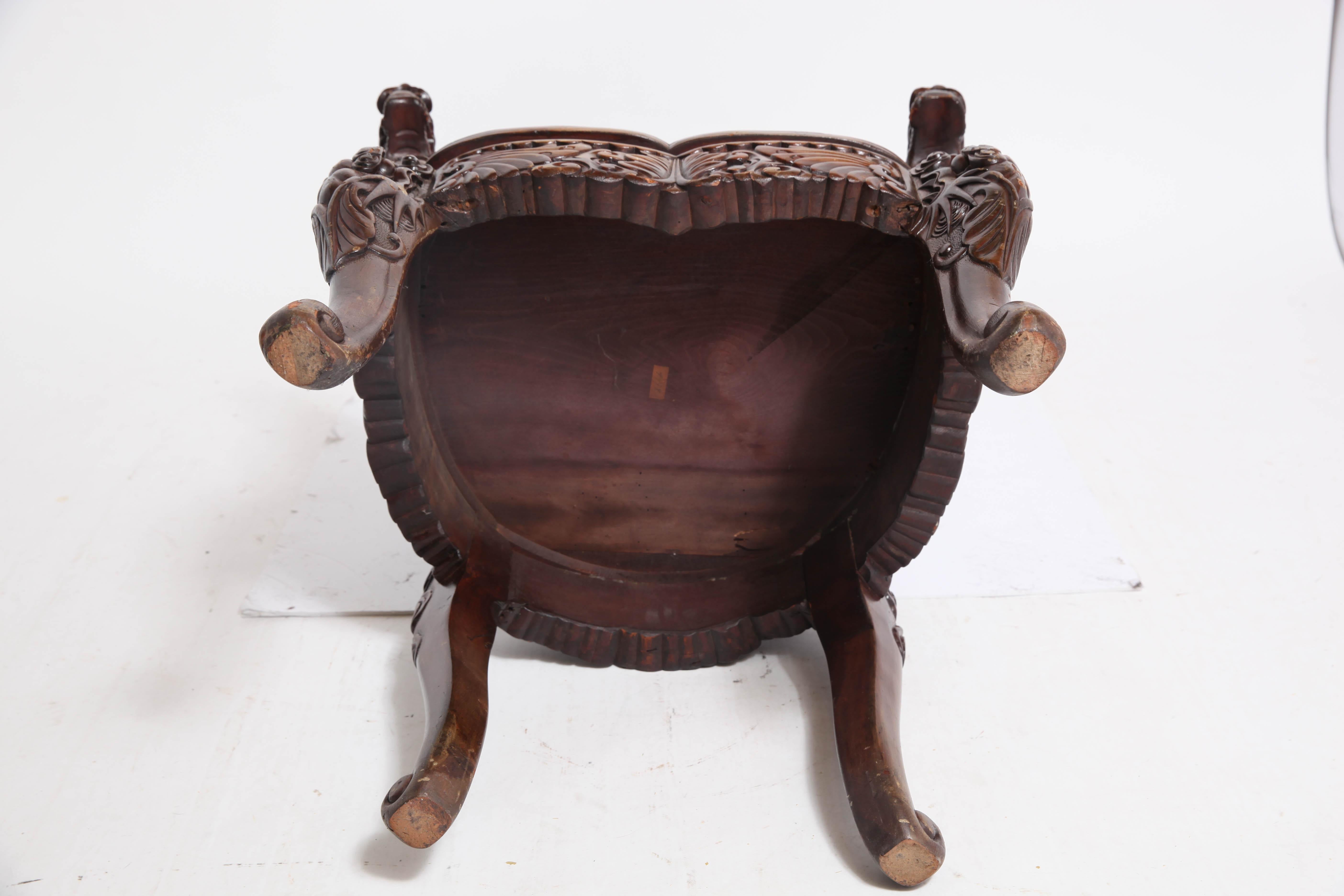 Art Nouveau Style Japanese High-Back Dragon and Phoenix Armchair in Carved Wood 5