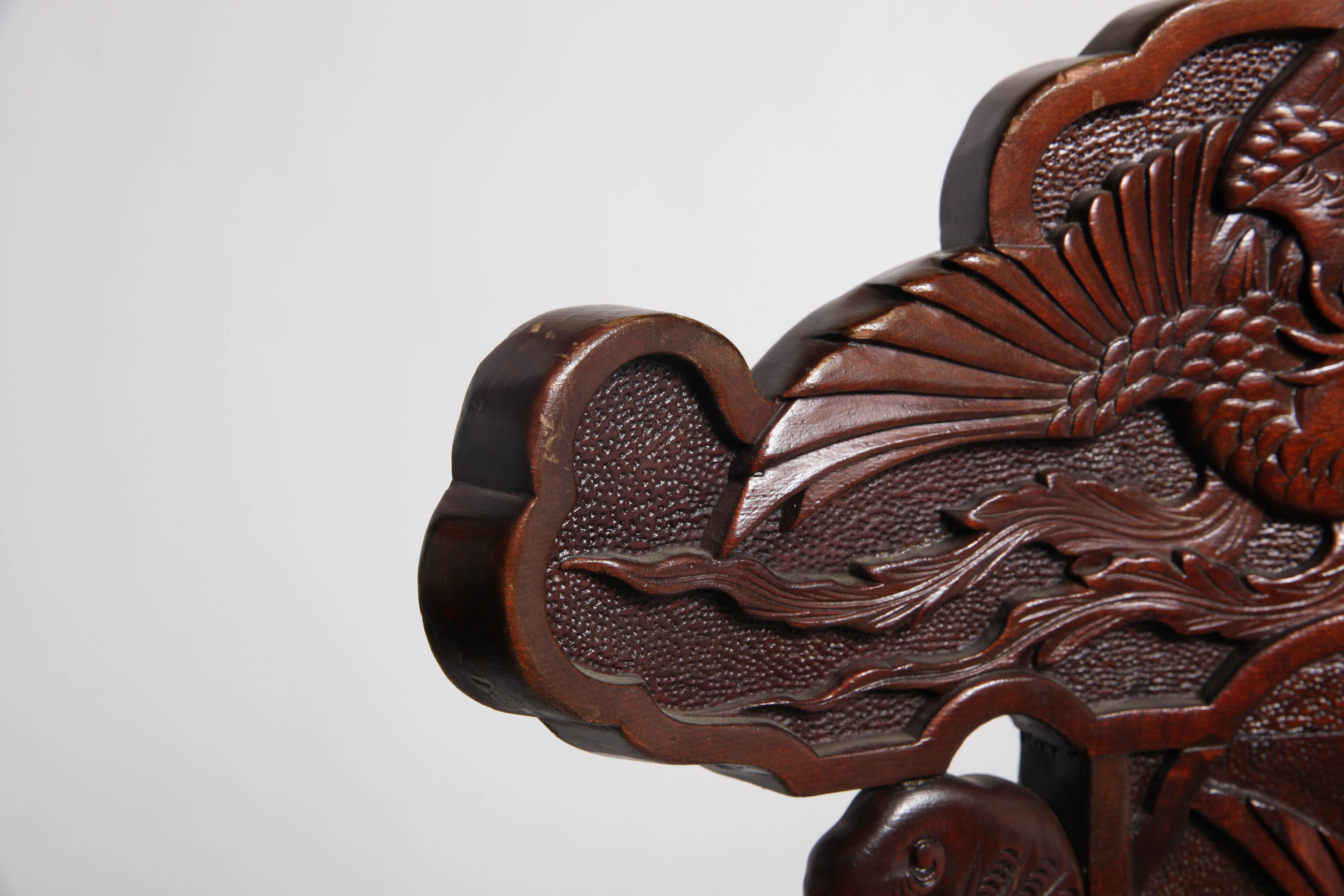 Art Nouveau Style Japanese High-Back Dragon and Phoenix Armchair in Carved Wood 6