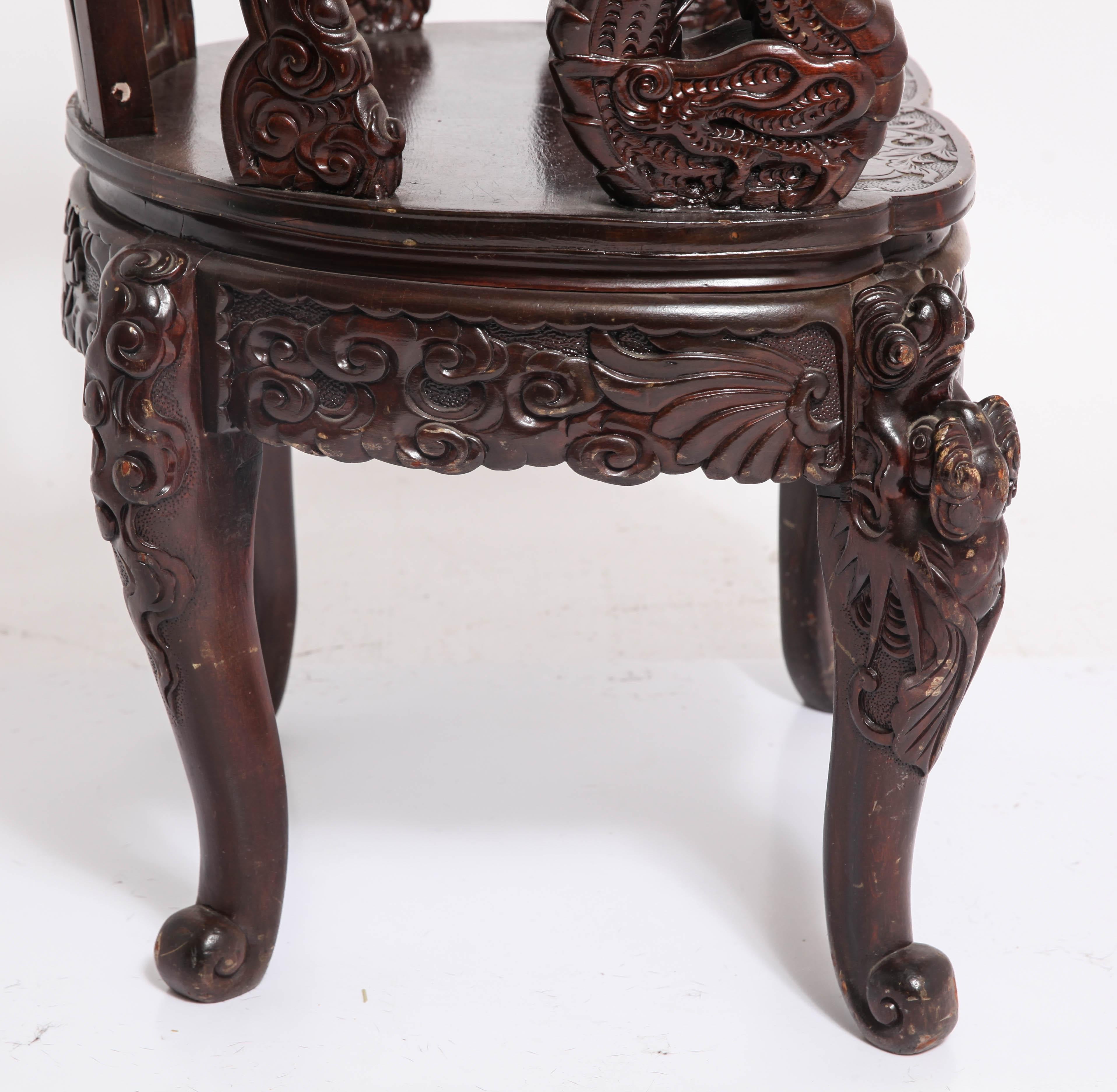 Art Nouveau Style Japanese High-Back Dragon and Phoenix Armchair in Carved Wood 1