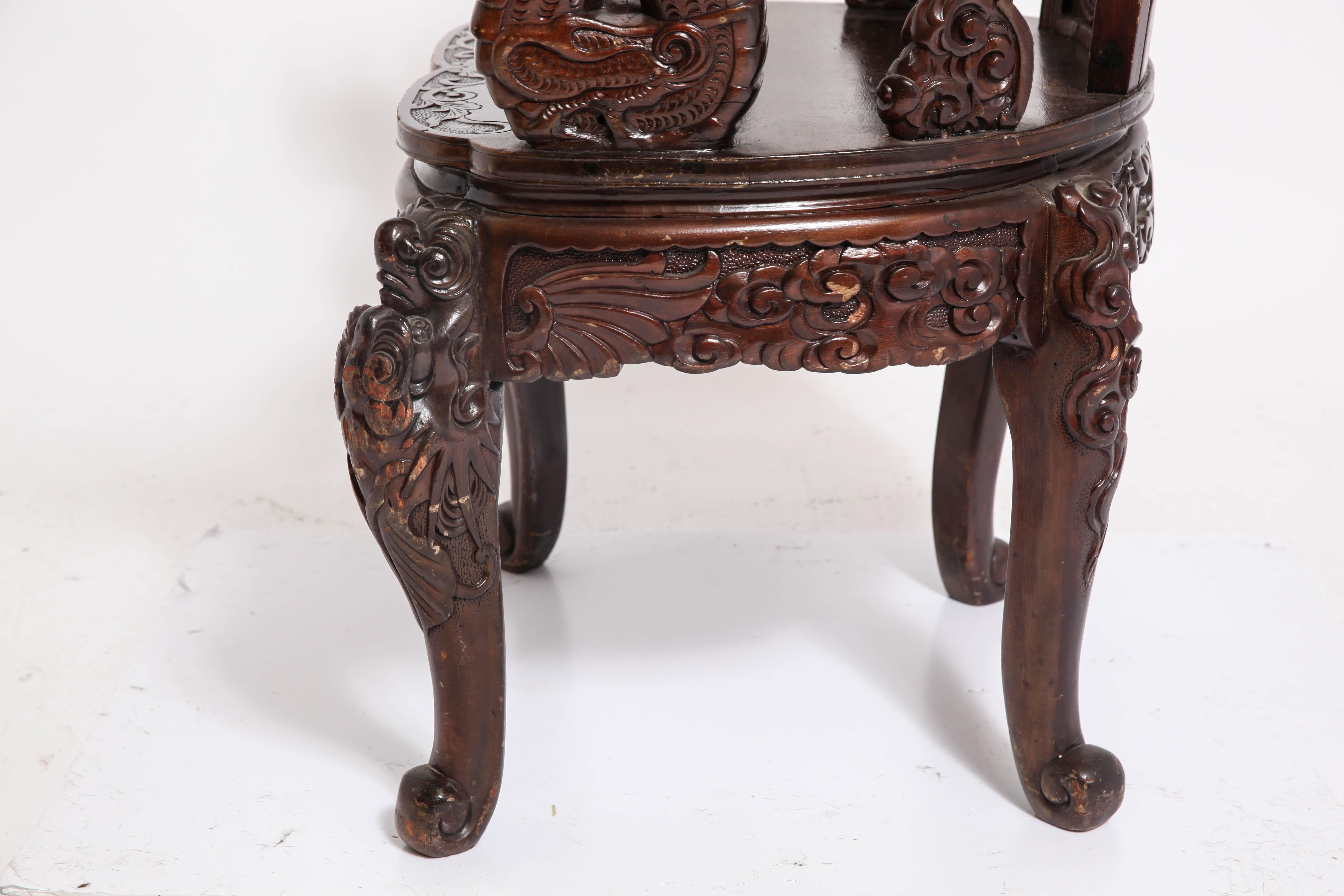 Art Nouveau Style Japanese High-Back Dragon and Phoenix Armchair in Carved Wood 2