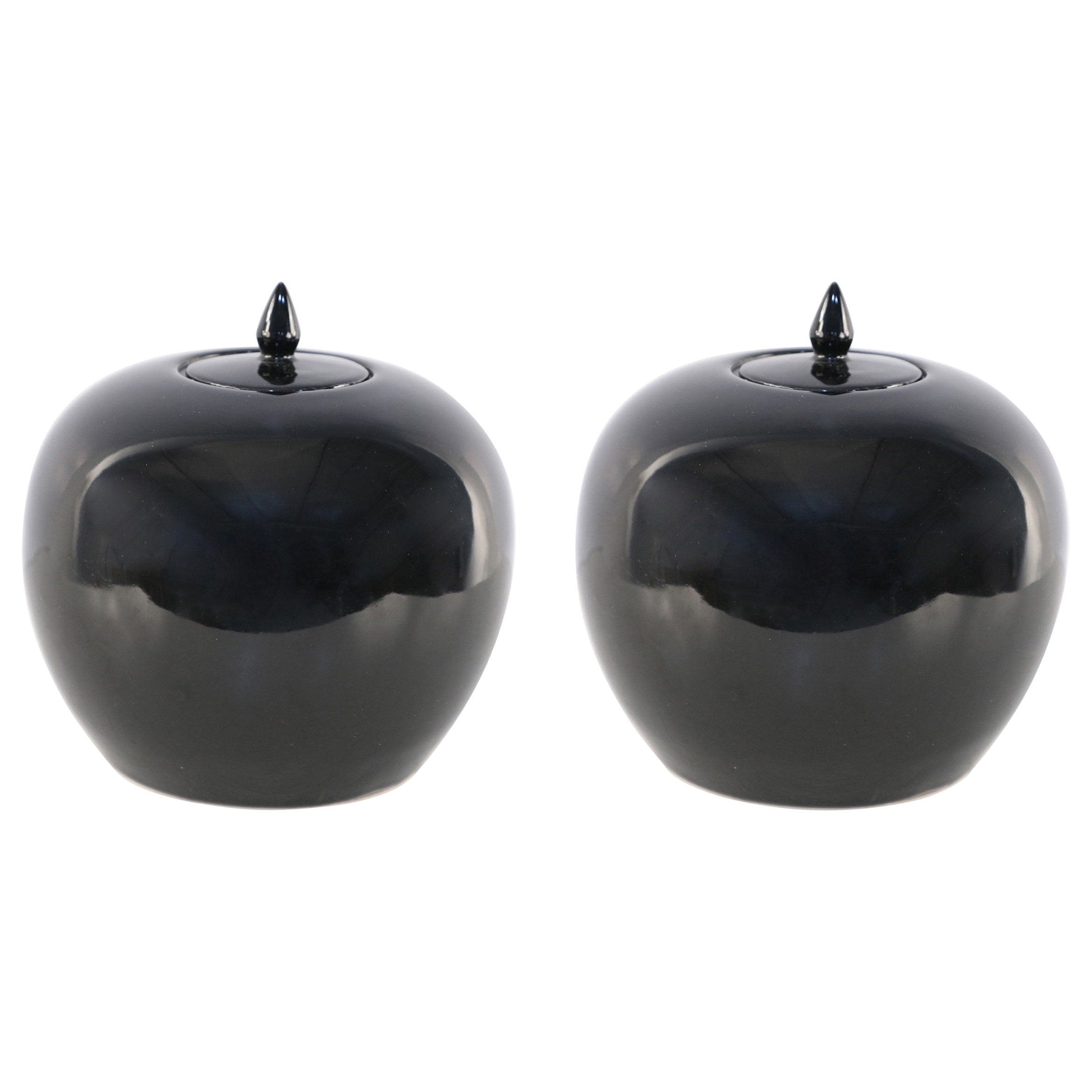 Chinese High-Gloss Black Lidded Porcelain Vases For Sale