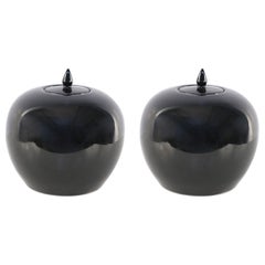 Vases chinois en porcelaine noire brillante à couvercle