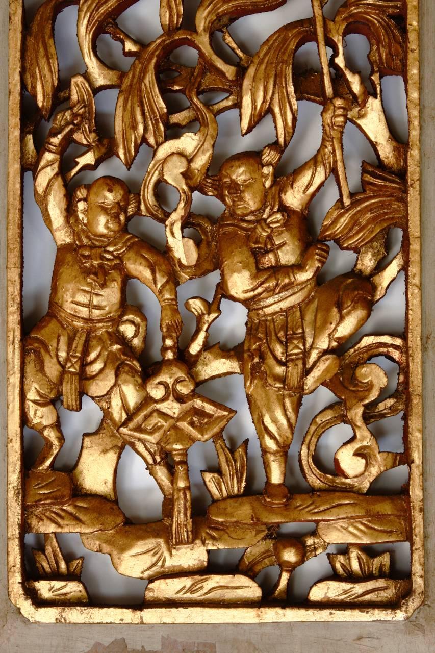 Chinese High Relief Carved Figural Gilt Panels 5
