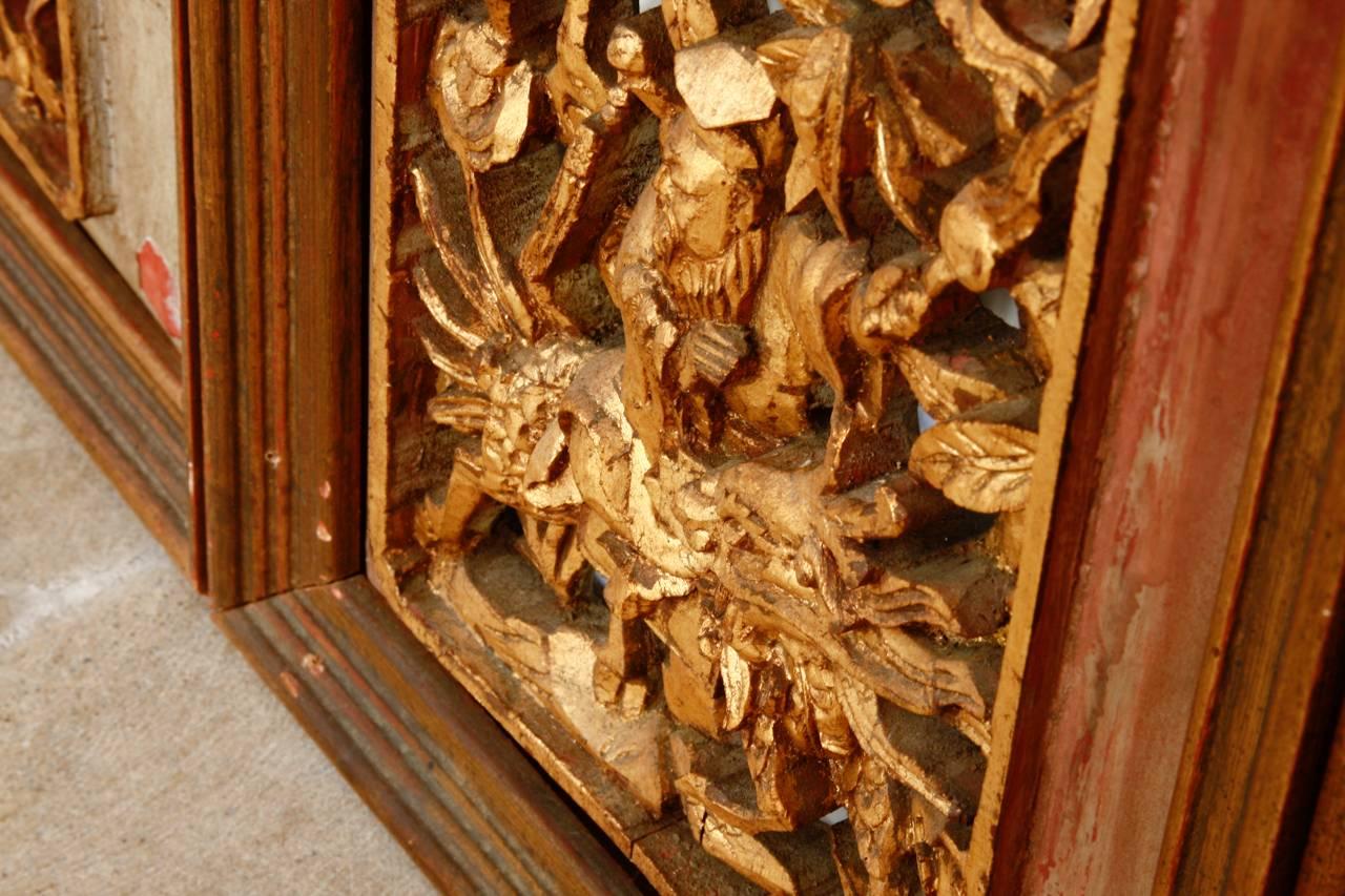 Chinese High Relief Carved Figural Gilt Panels 9