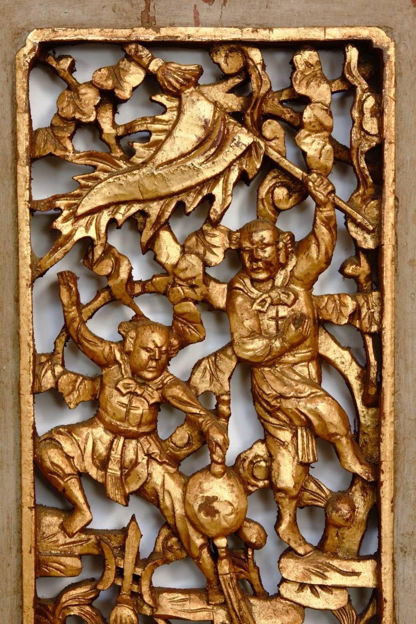 Chinese High Relief Carved Figural Gilt Panels 1