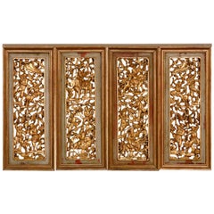 Chinese High Relief Carved Figural Gilt Panels