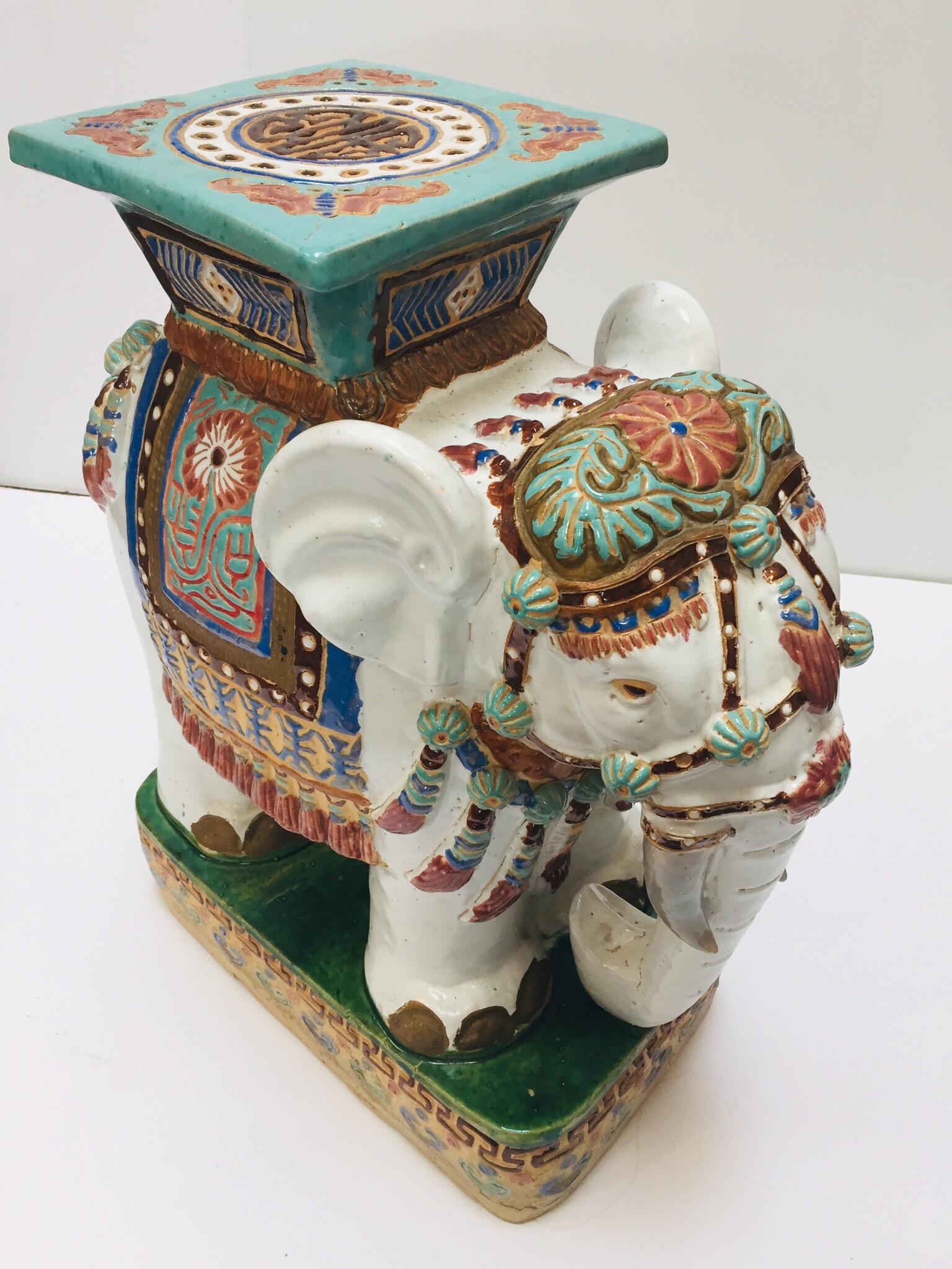 Hand-Crafted Chinese Hollywood Regency Ceramic Elephant Garden Stool