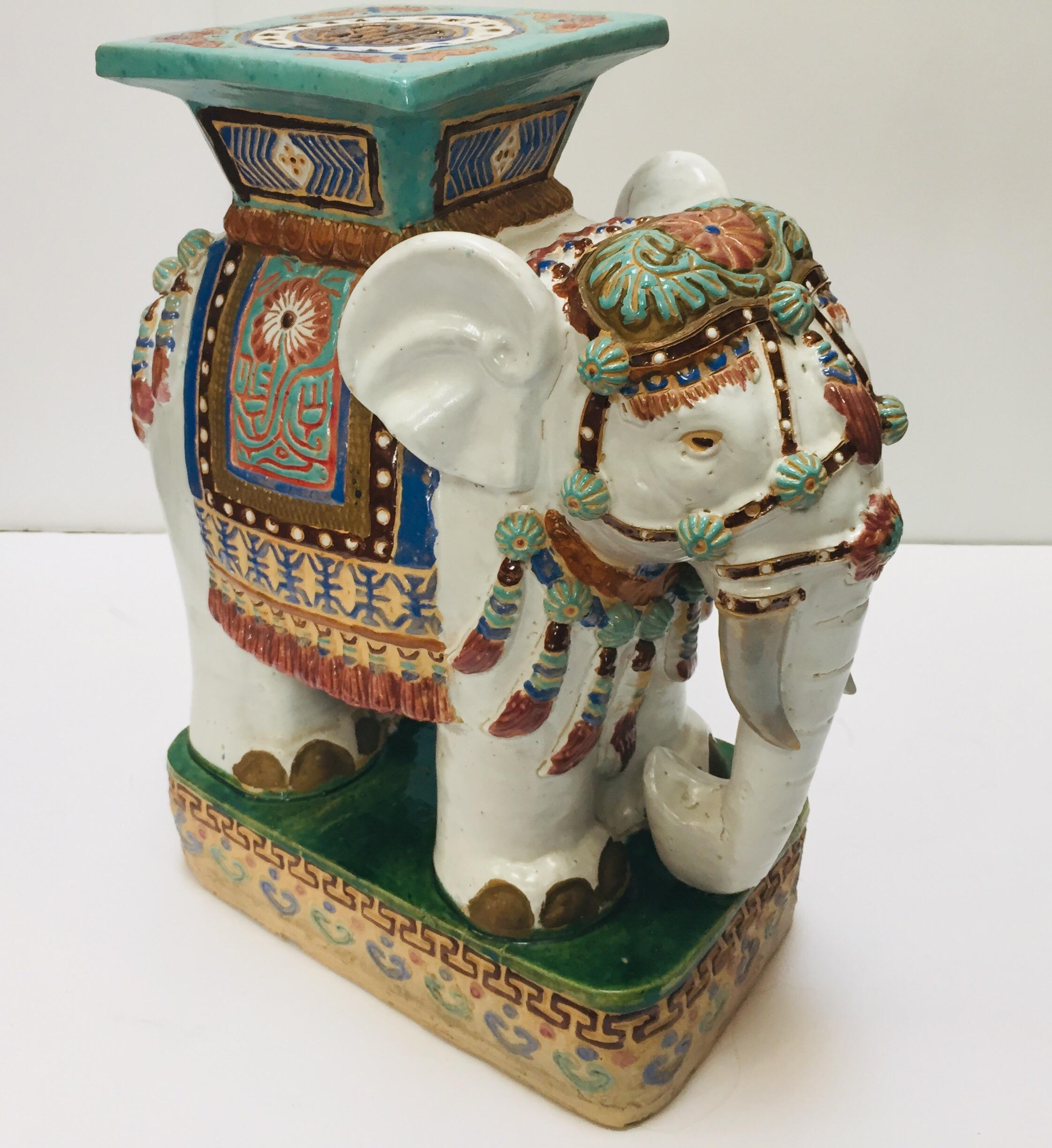 Chinese Hollywood Regency Ceramic Elephant Garden Stool In Good Condition In North Hollywood, CA