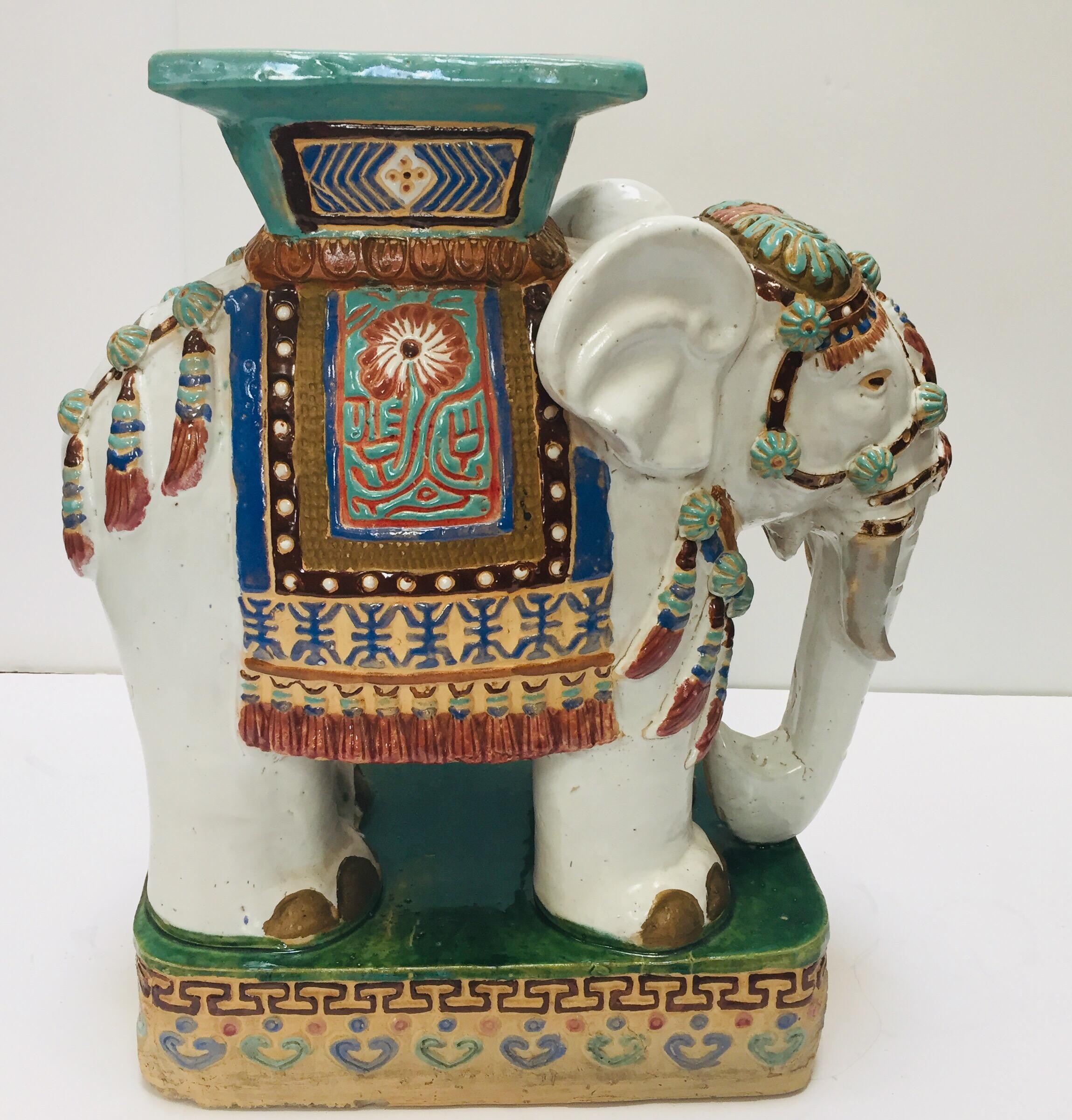 20th Century Chinese Hollywood Regency Ceramic Elephant Garden Stool