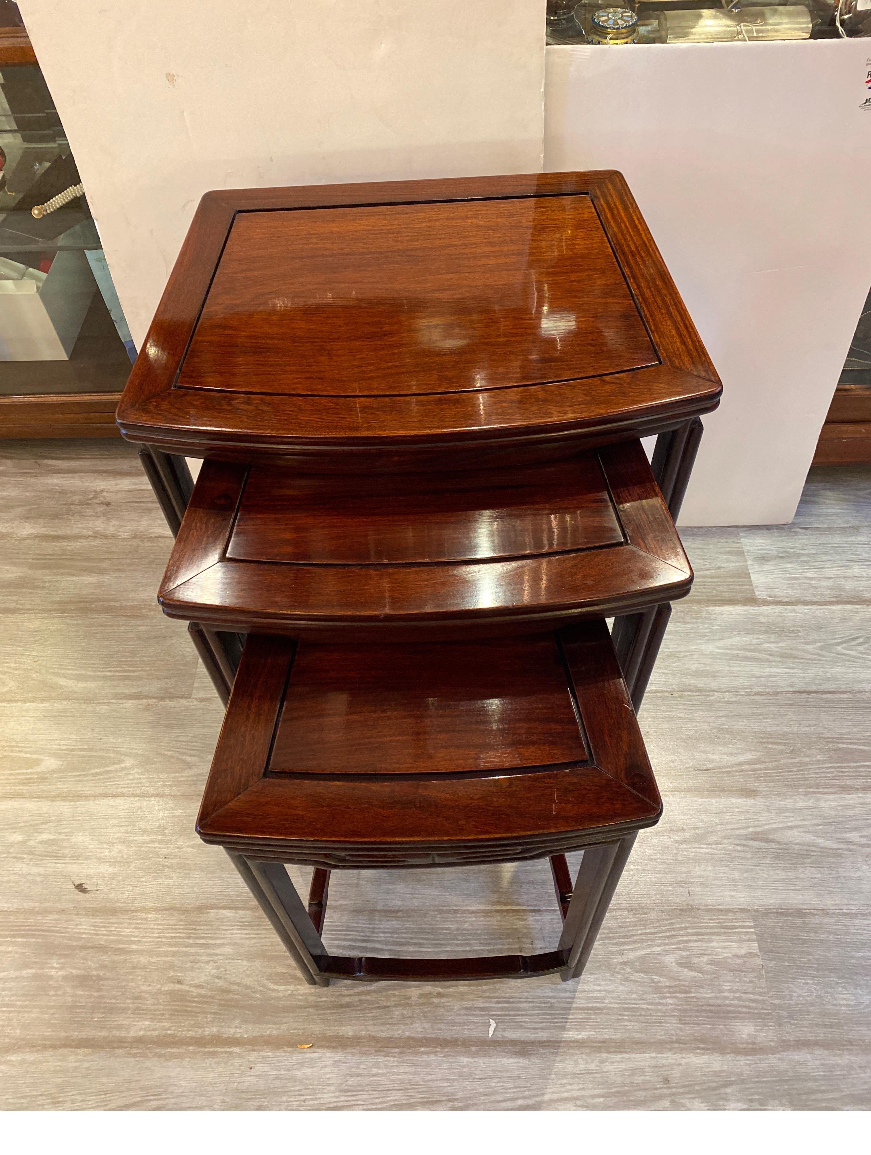 Mahogany Chinese Hong-Mu Nest of Tables Set of Three For Sale