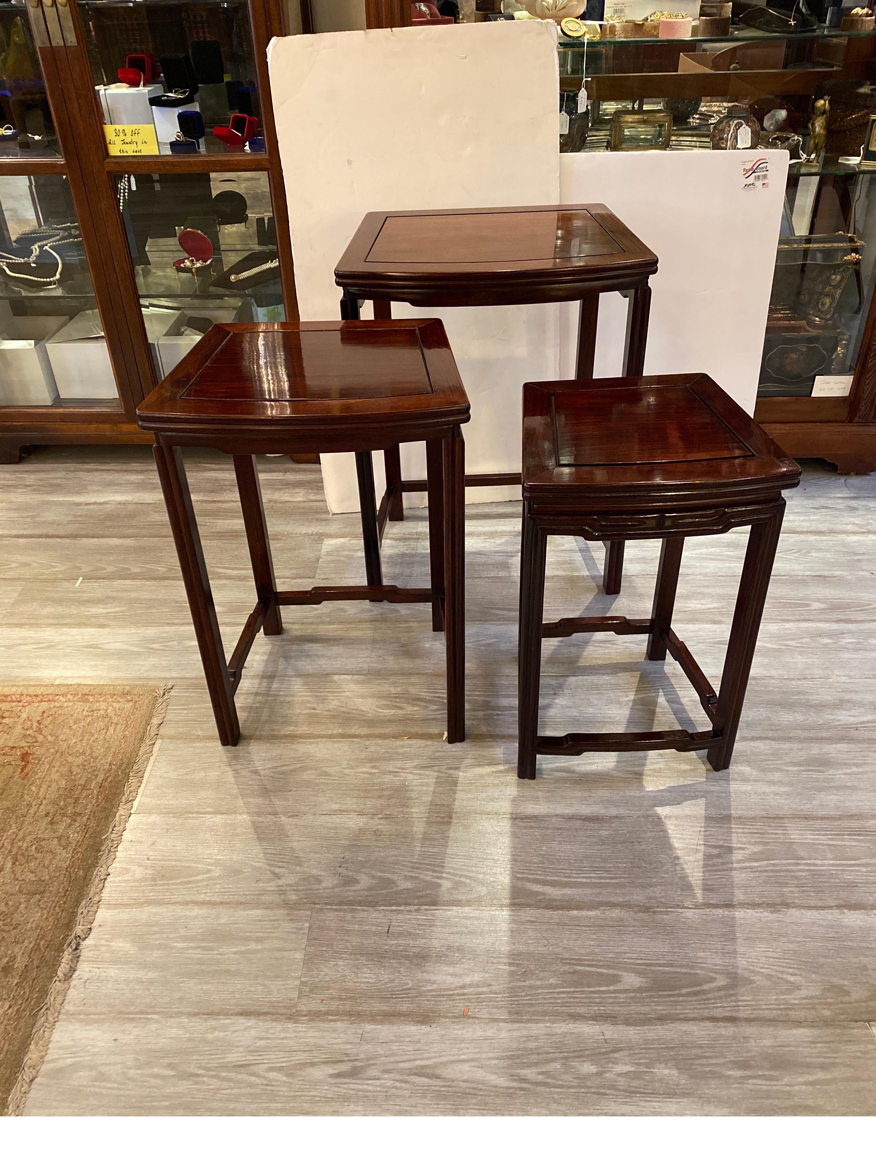 Mahogany Chinese Hong-Mu Nest of Tables Set of Three For Sale