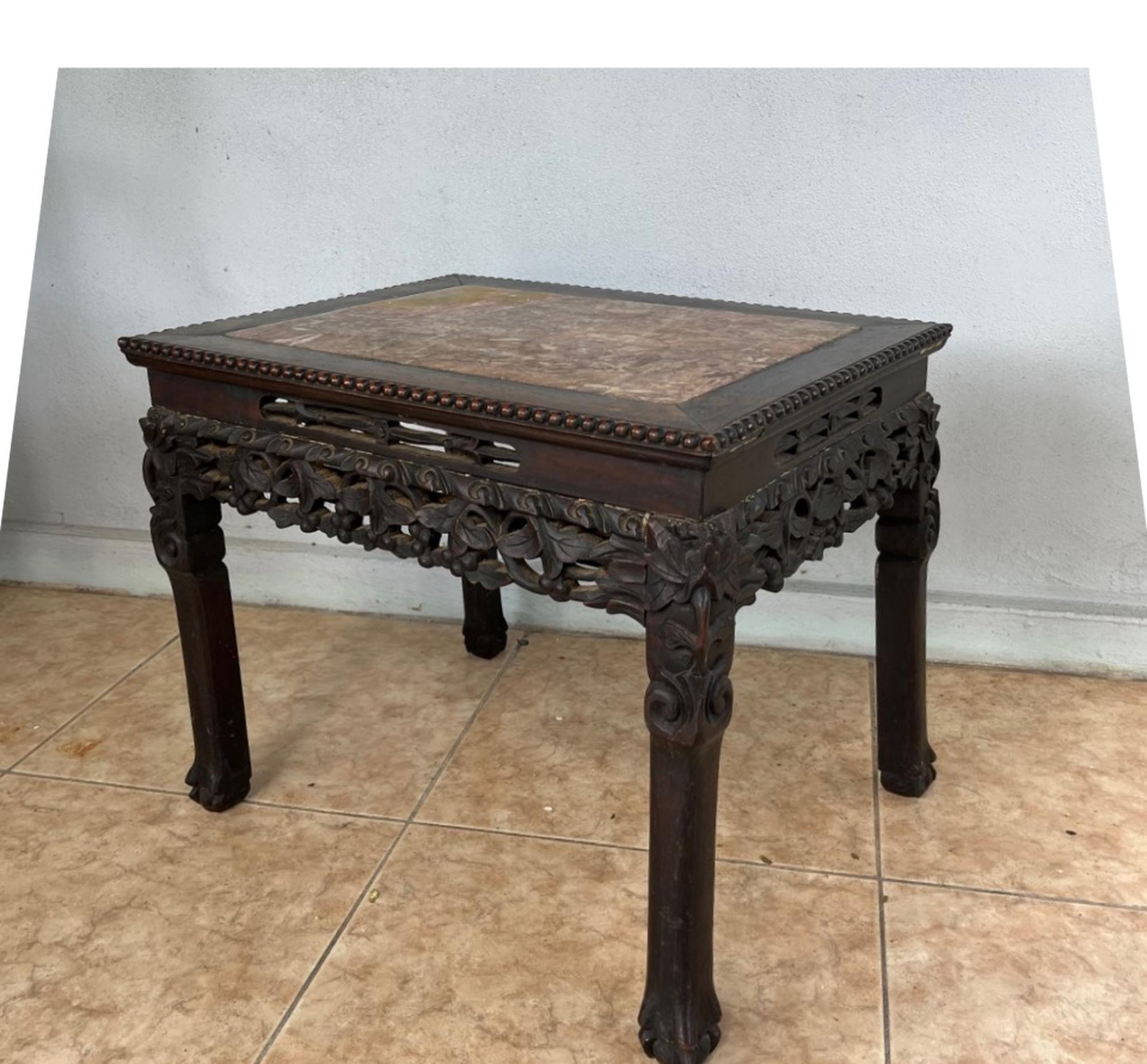 Chinese Hongmu Carved Side Table Qing Dynasty 19th Century For Sale 8