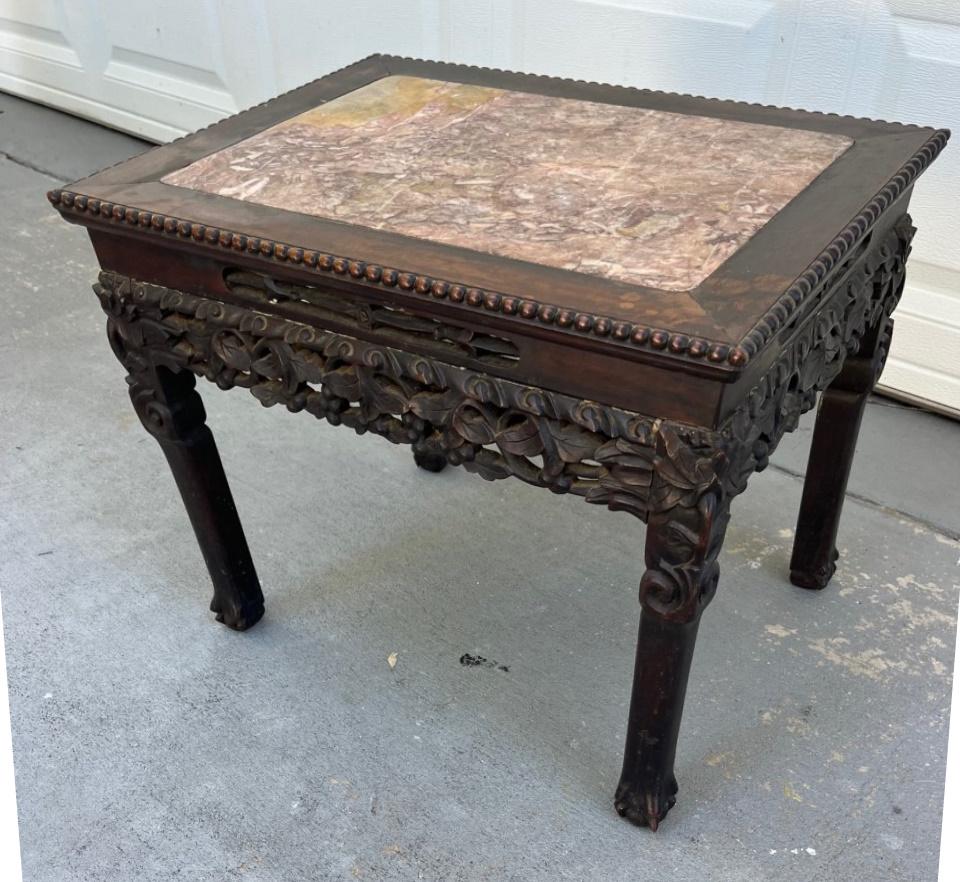 Hand-Carved Chinese Hongmu Carved Side Table Qing Dynasty 19th Century For Sale
