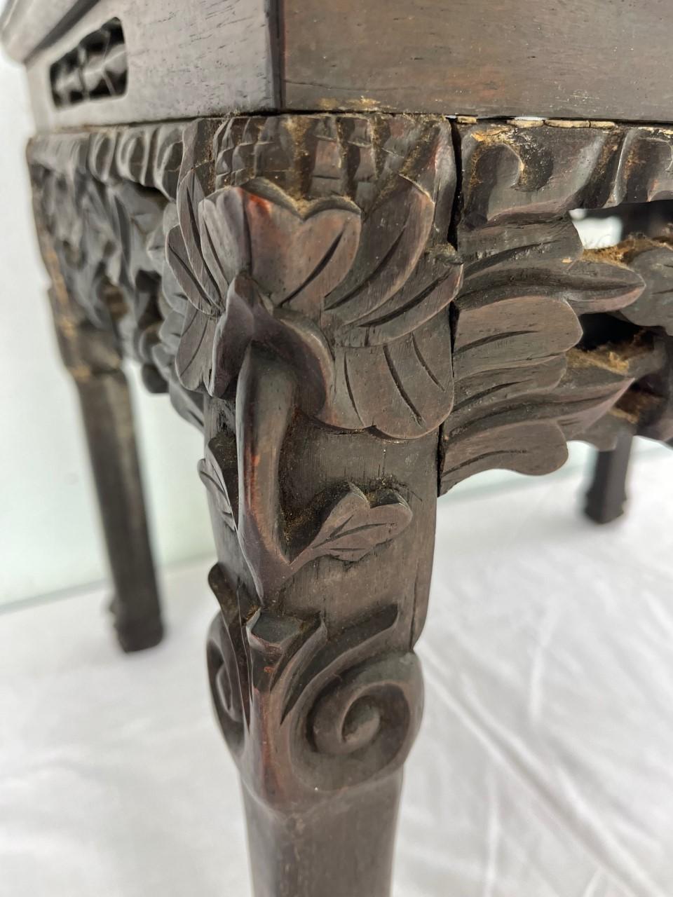 Hardwood Chinese Hongmu Carved Side Table Qing Dynasty 19th Century For Sale