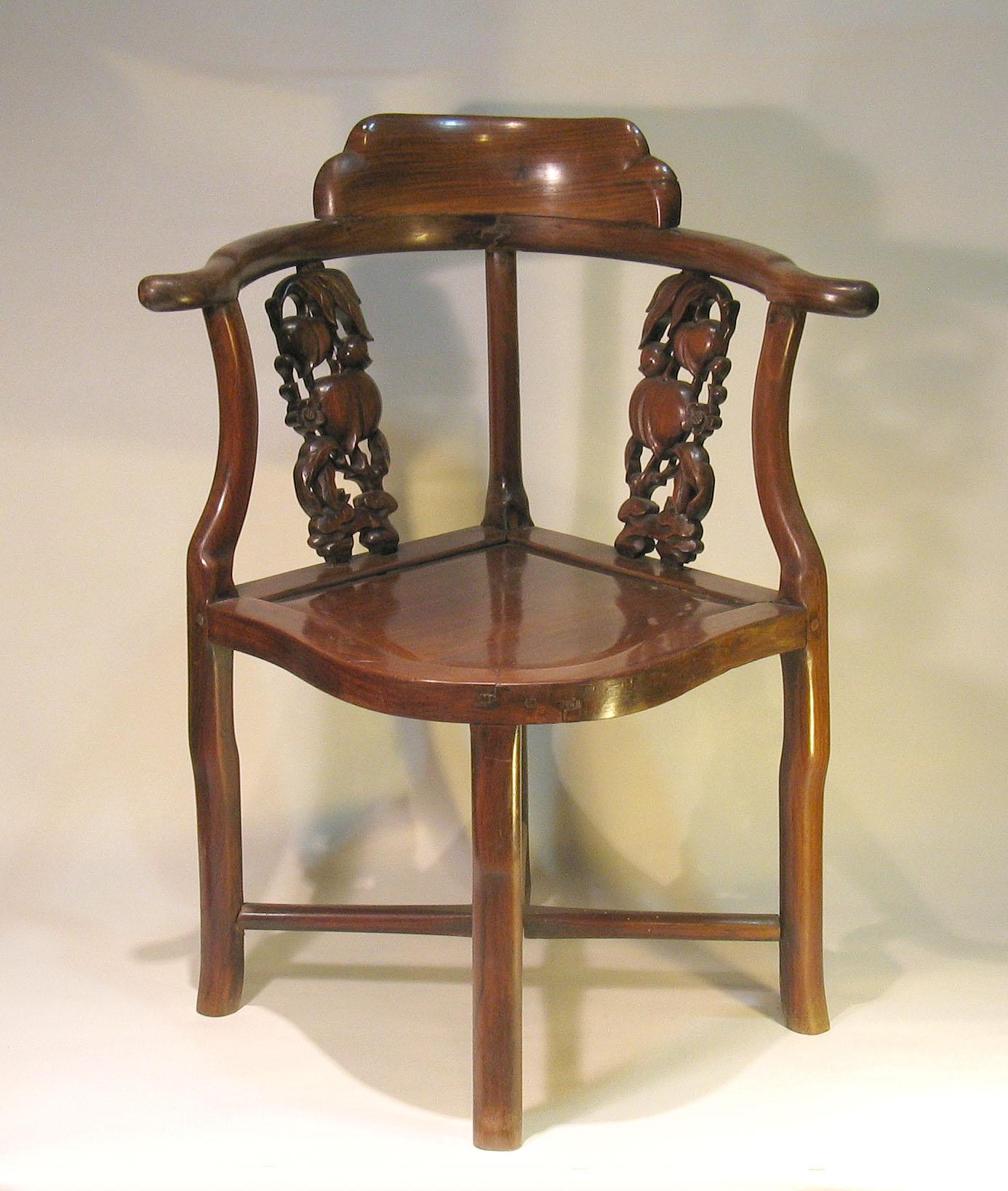 Hand-Crafted Chinese Hongmu Corner Chair, 19th Century For Sale
