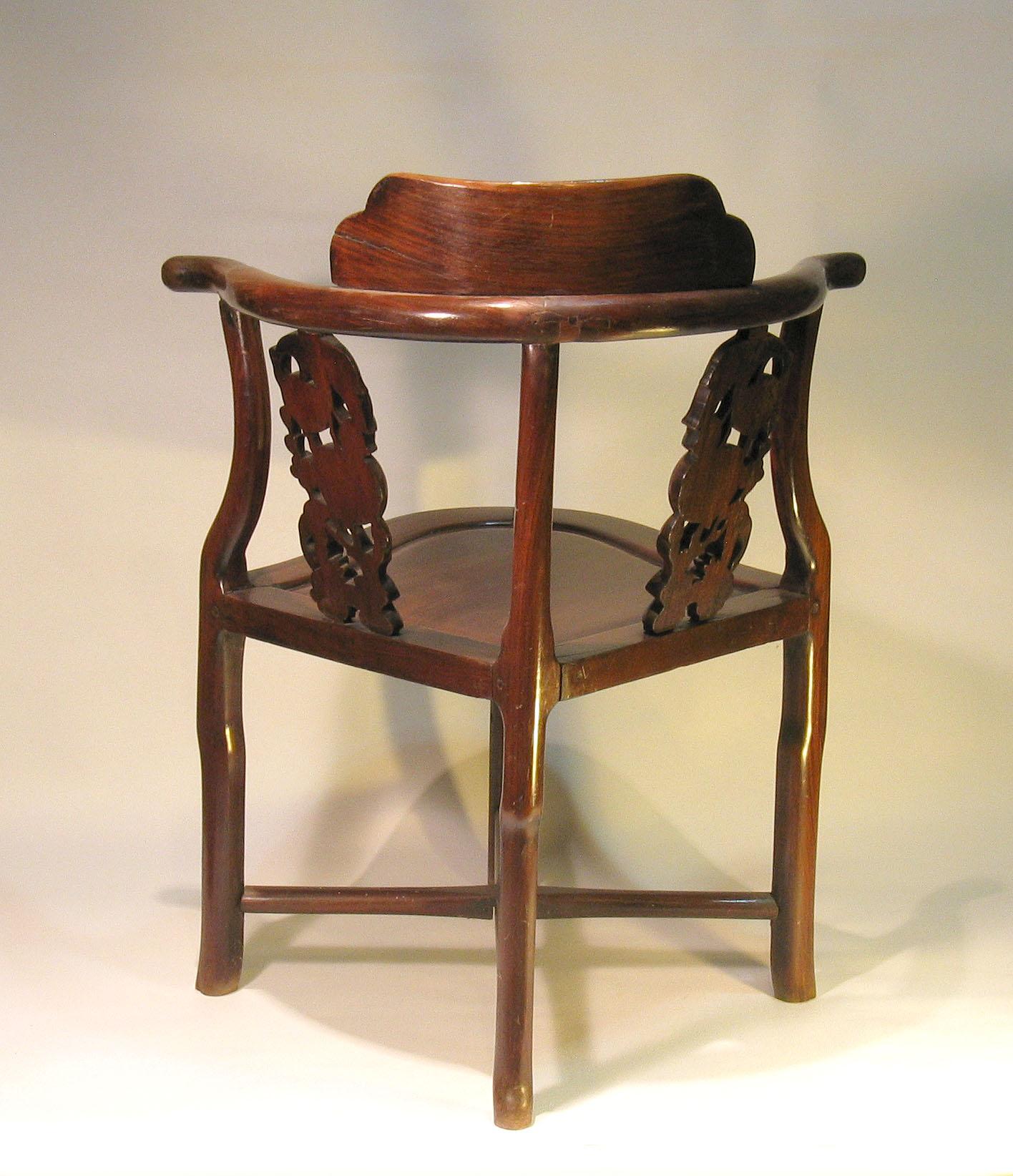 Wood Chinese Hongmu Corner Chair, 19th Century For Sale