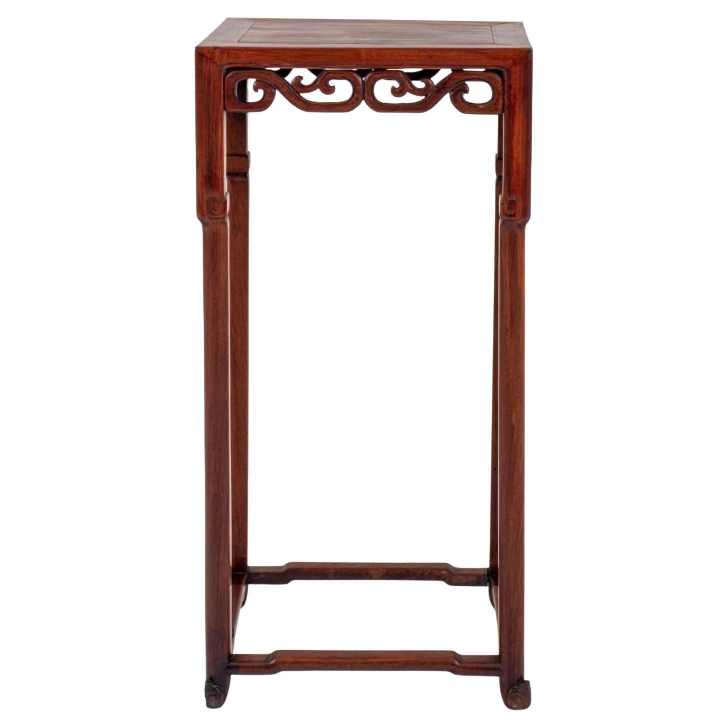 Antique Chinese Walnut Wood Flower Stand Tall Side Table For Sale at