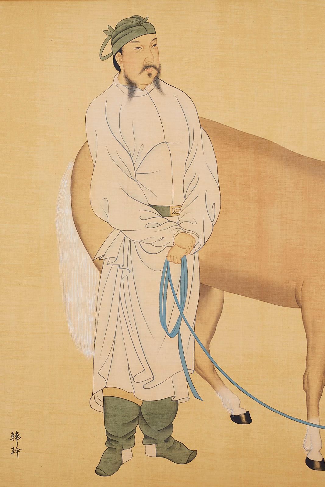 20th Century Chinese Horse and Groom Painting After Han Gan