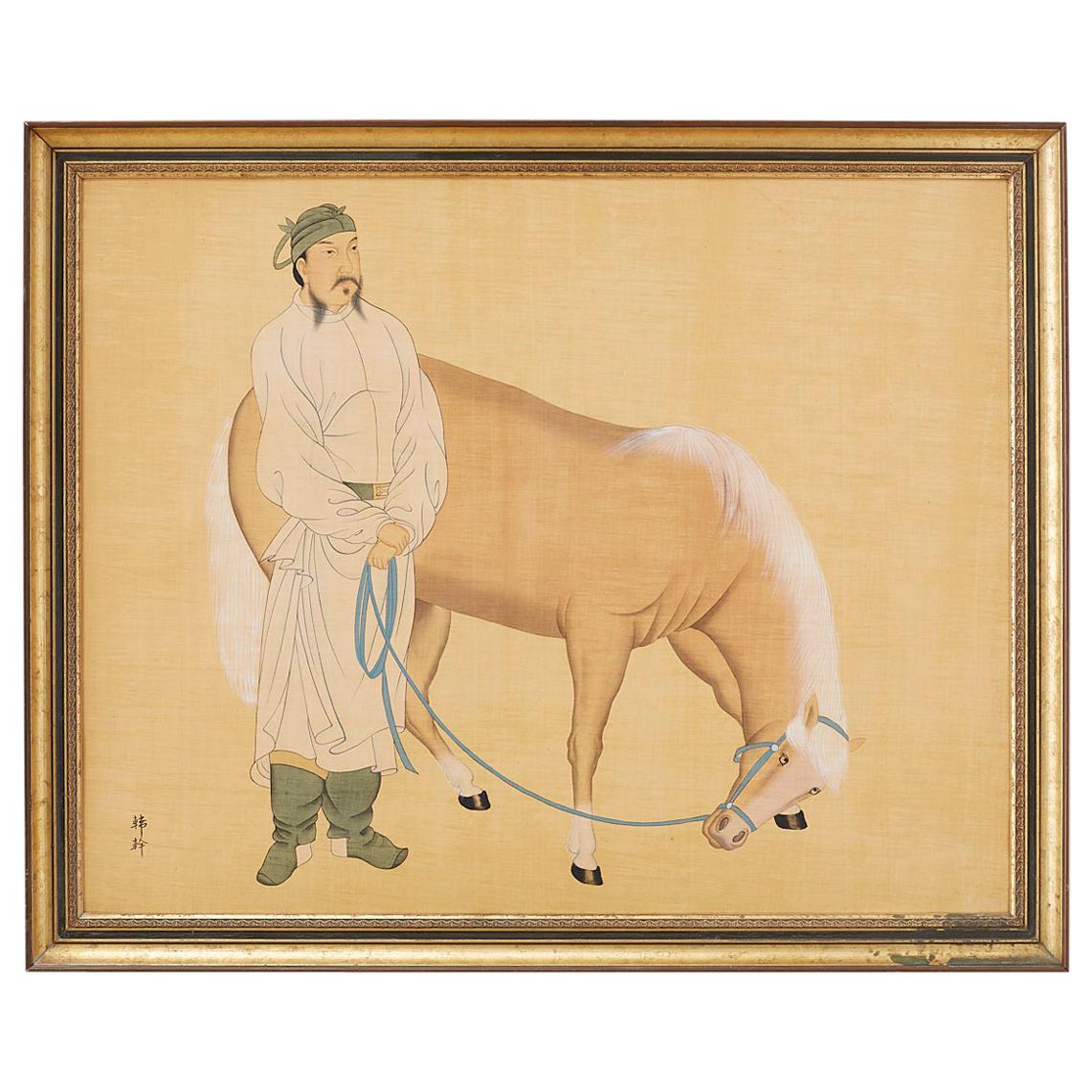 Chinese Horse and Groom Painting After Han Gan