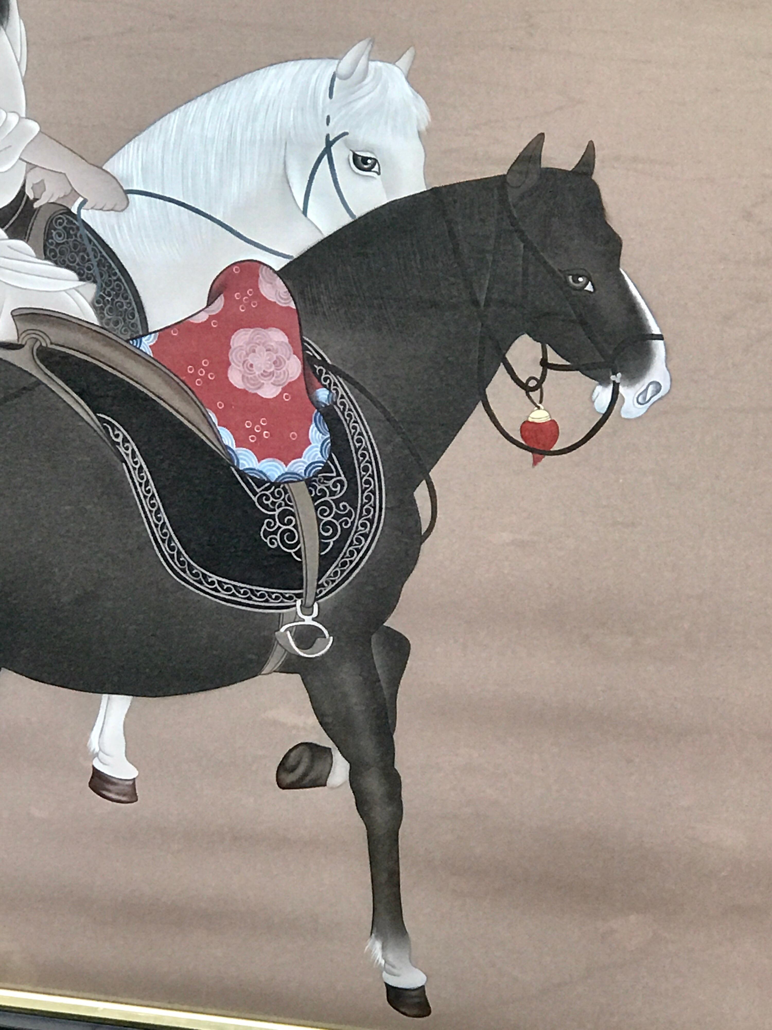 Chinese Horseman Painting, Signed Hai Shin For Sale 5