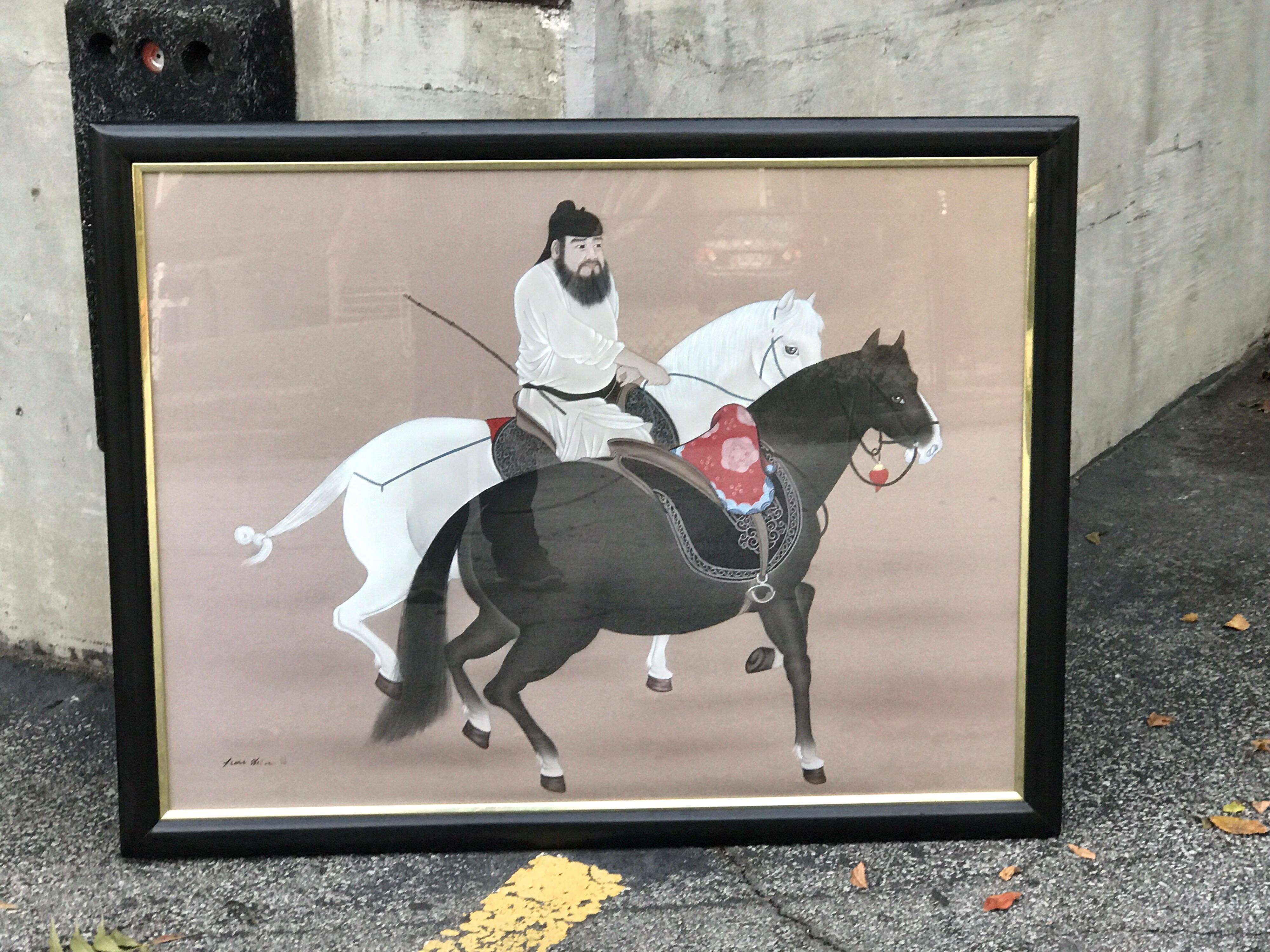 Chinese Horseman Painting, Signed Hai Shin For Sale 6