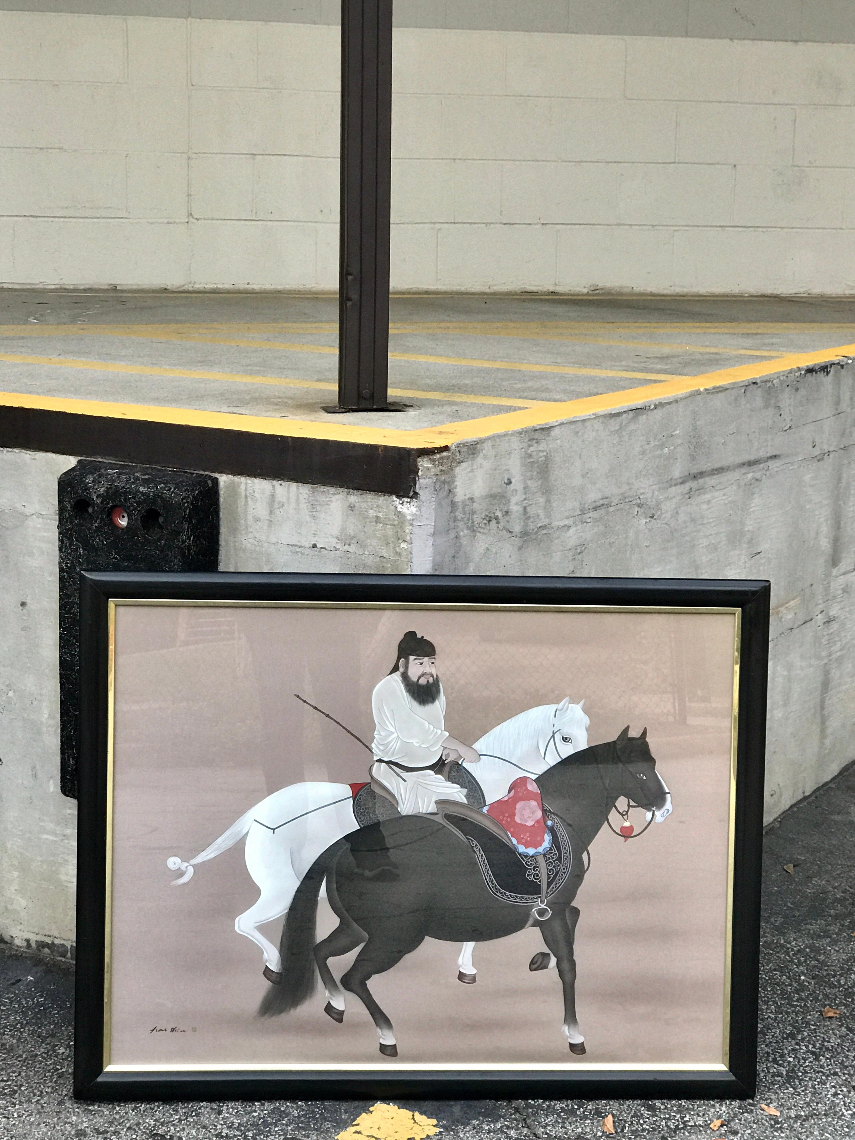 Chinese Horseman Painting, Signed Hai Shin For Sale 7