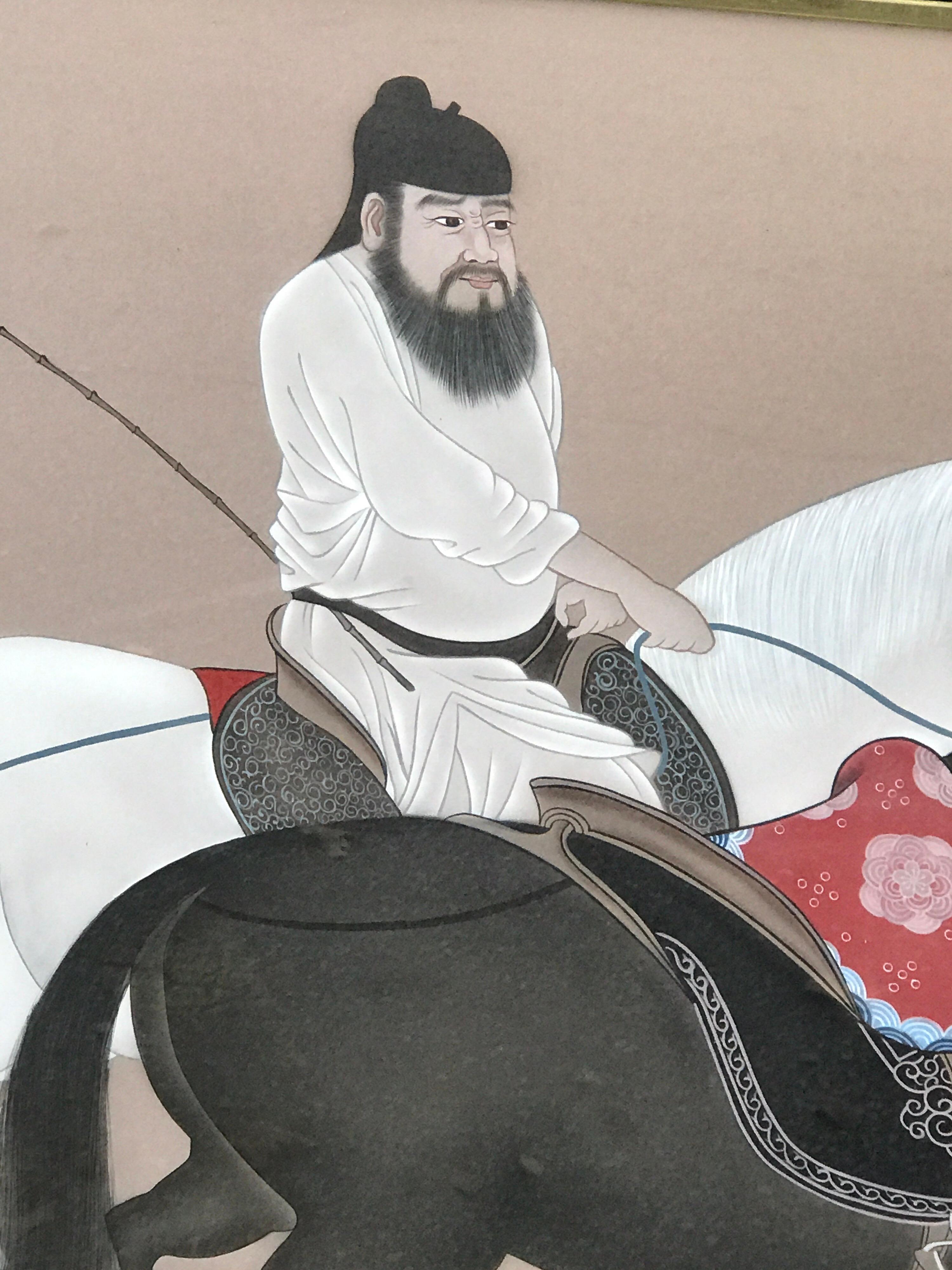 Chinese Horseman Painting, Signed Hai Shin In Good Condition For Sale In Atlanta, GA