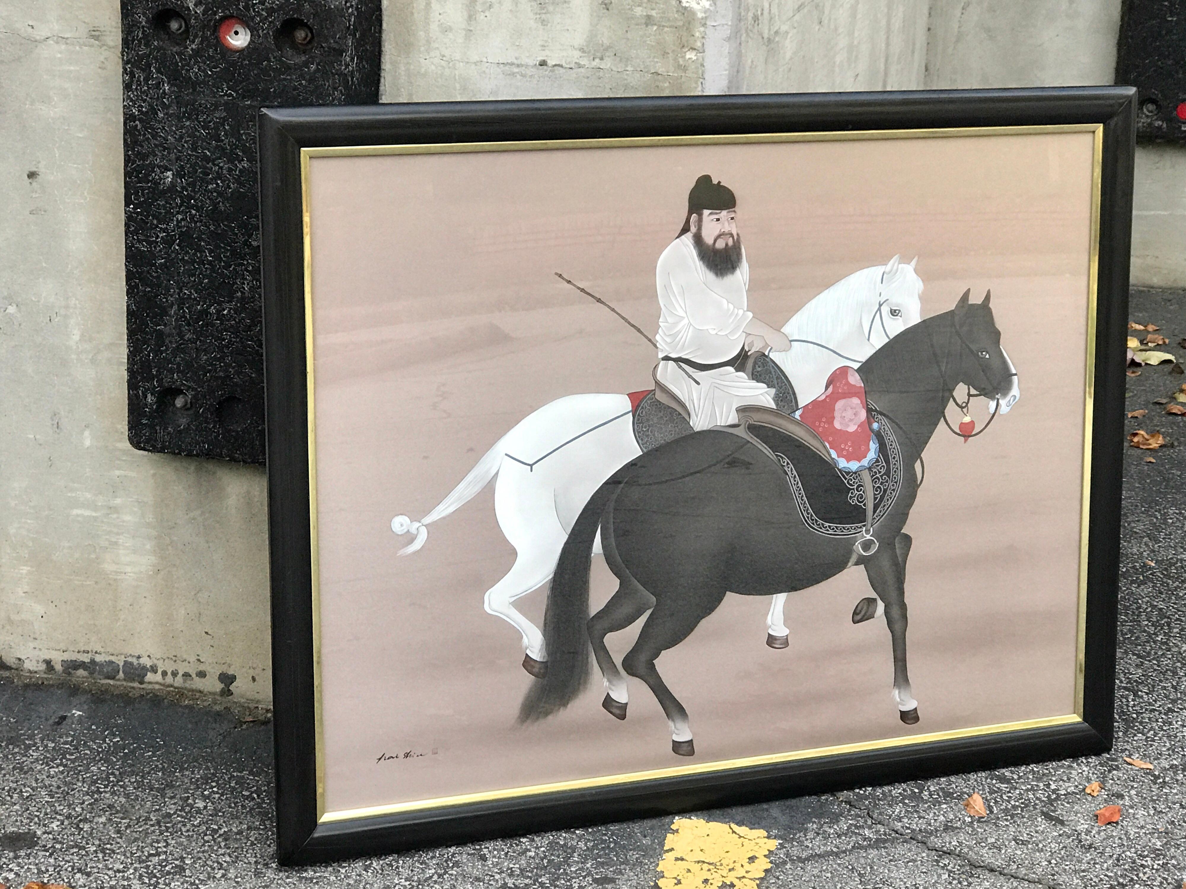 Chinese Horseman Painting, Signed Hai Shin For Sale 2