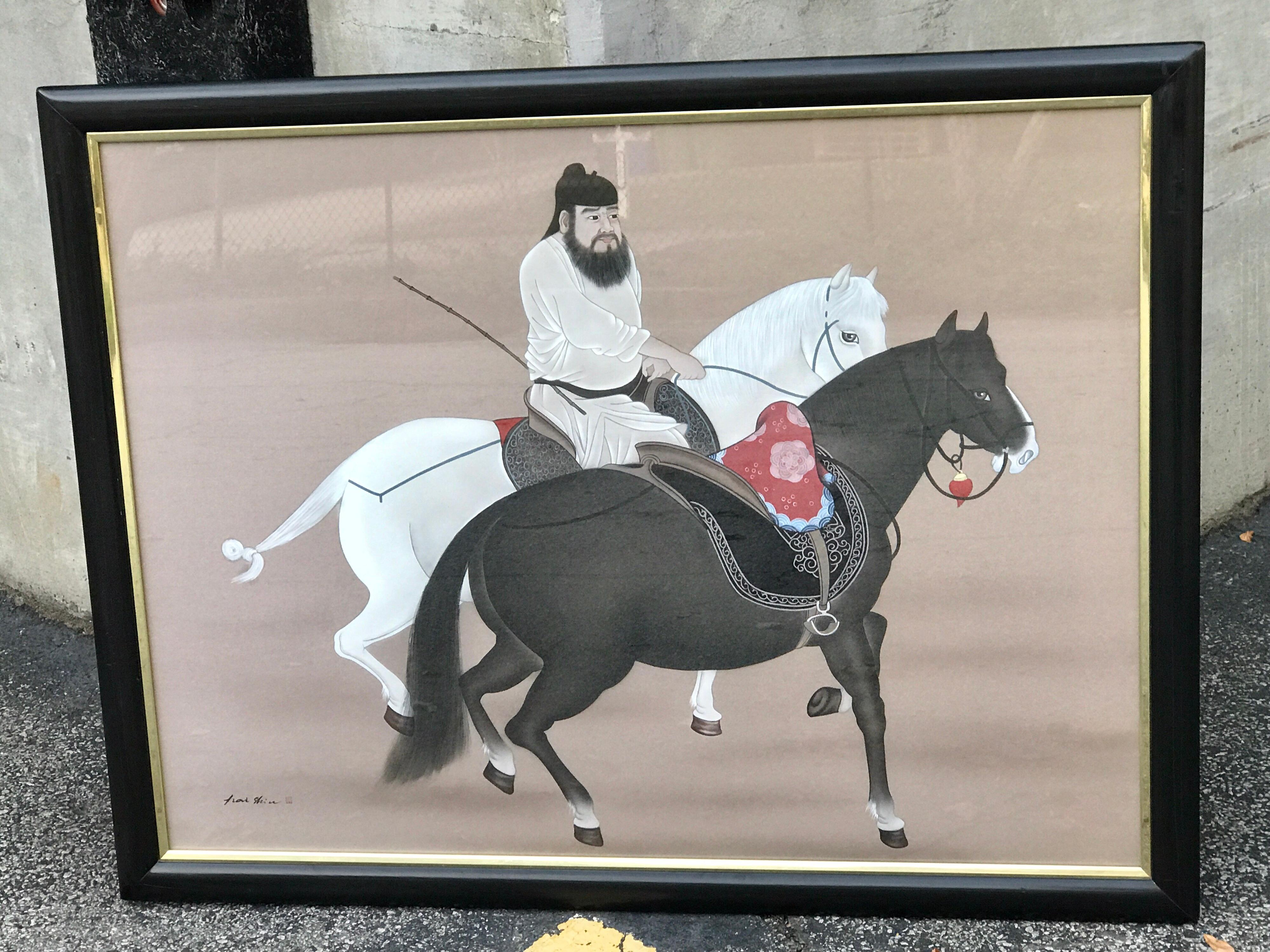 Chinese Horseman Painting, Signed Hai Shin For Sale 3