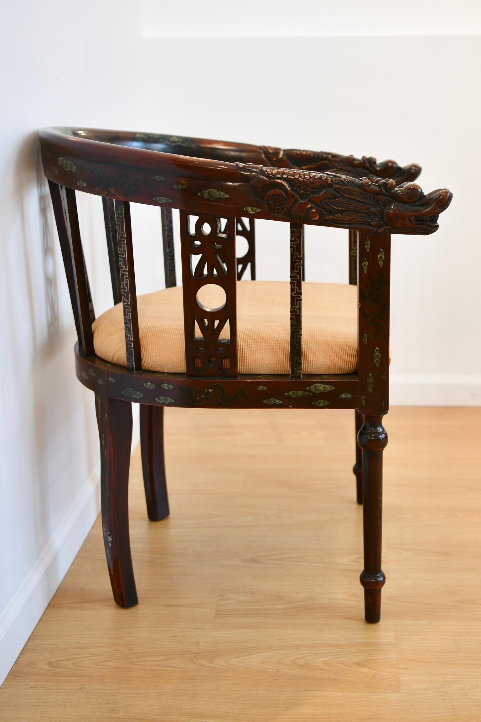 Hand-Carved Chinese Horseshoe Back Carved Armchair