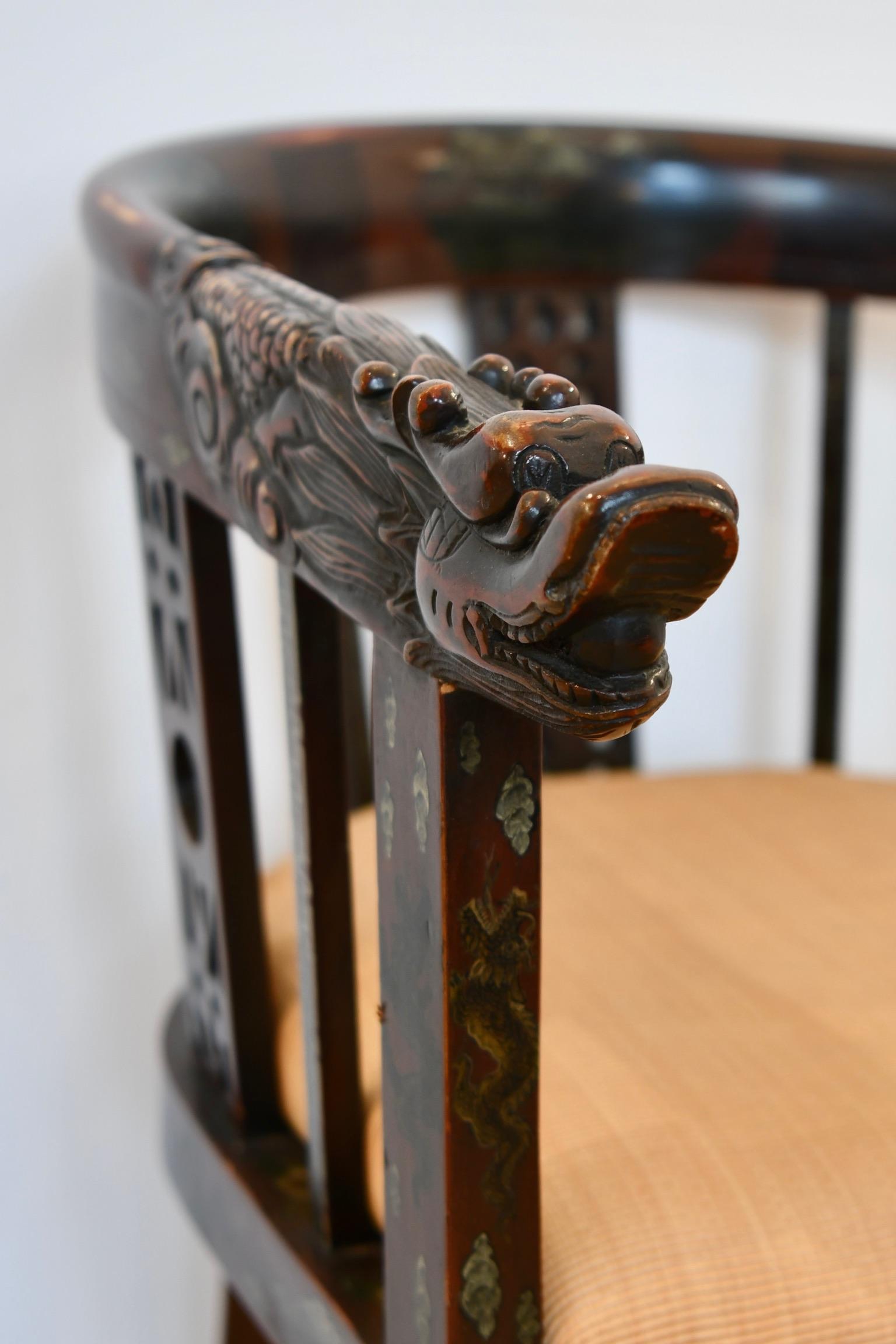 20th Century Chinese Horseshoe Back Carved Armchair