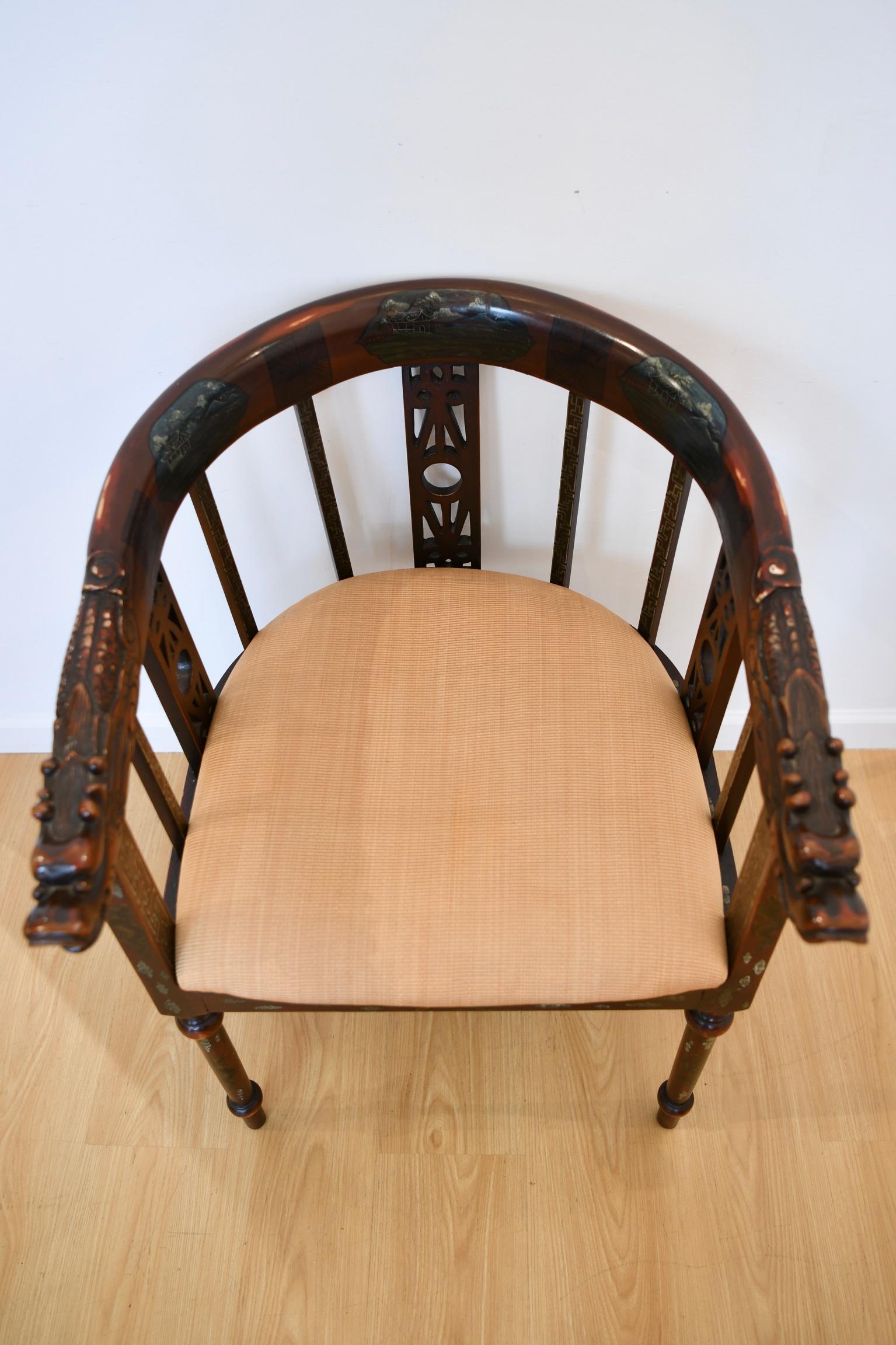 Chinese Horseshoe Back Carved Armchair 1