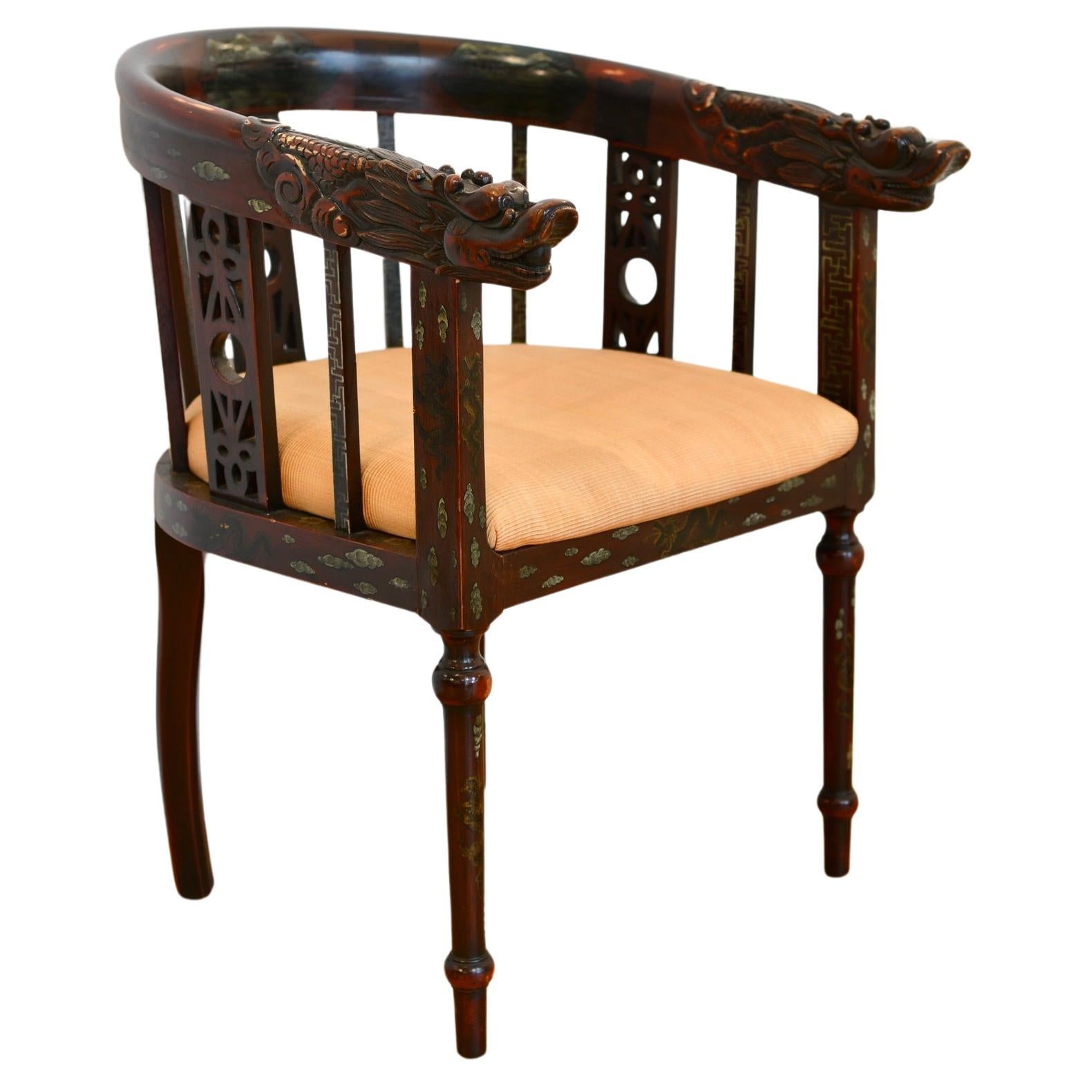 Chinese Horseshoe Back Carved Armchair For Sale