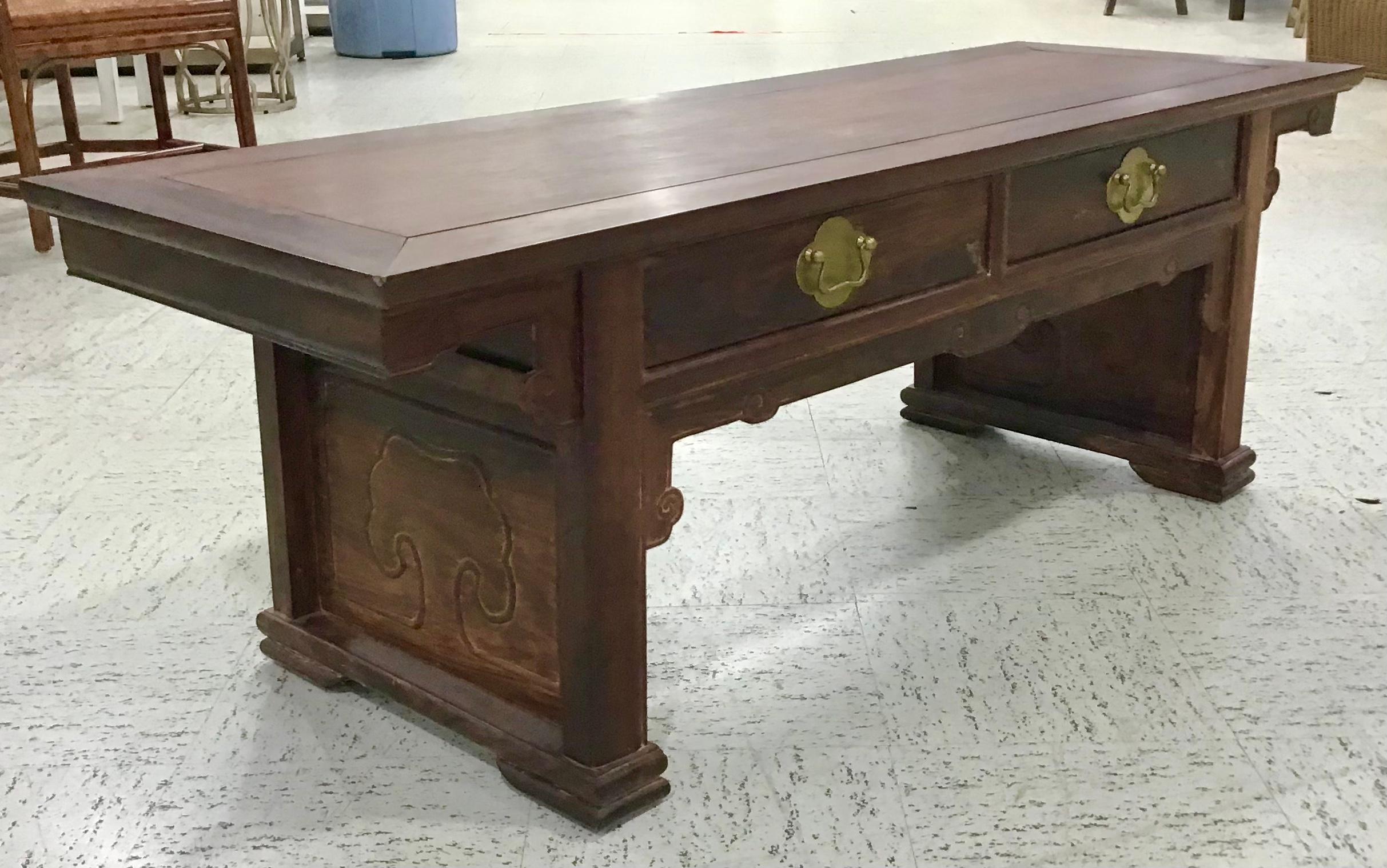 Chinese Huanghuali Hardwood Low Table with Drawers In Good Condition In Bradenton, FL